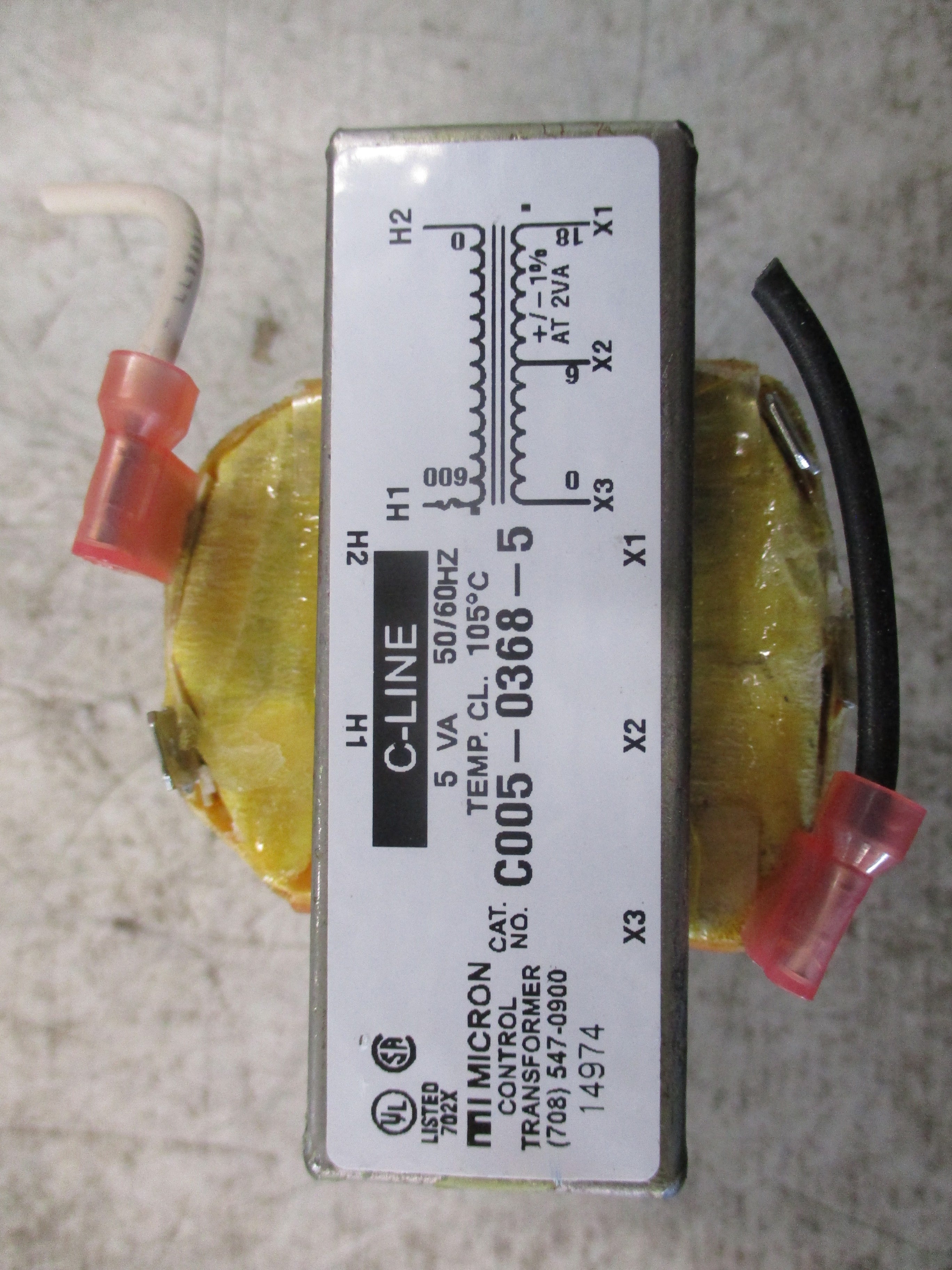 Micron C-Line Control Transformer C005-0368-5 5VA Pri: 600V Sec: 18V 50/60Hz