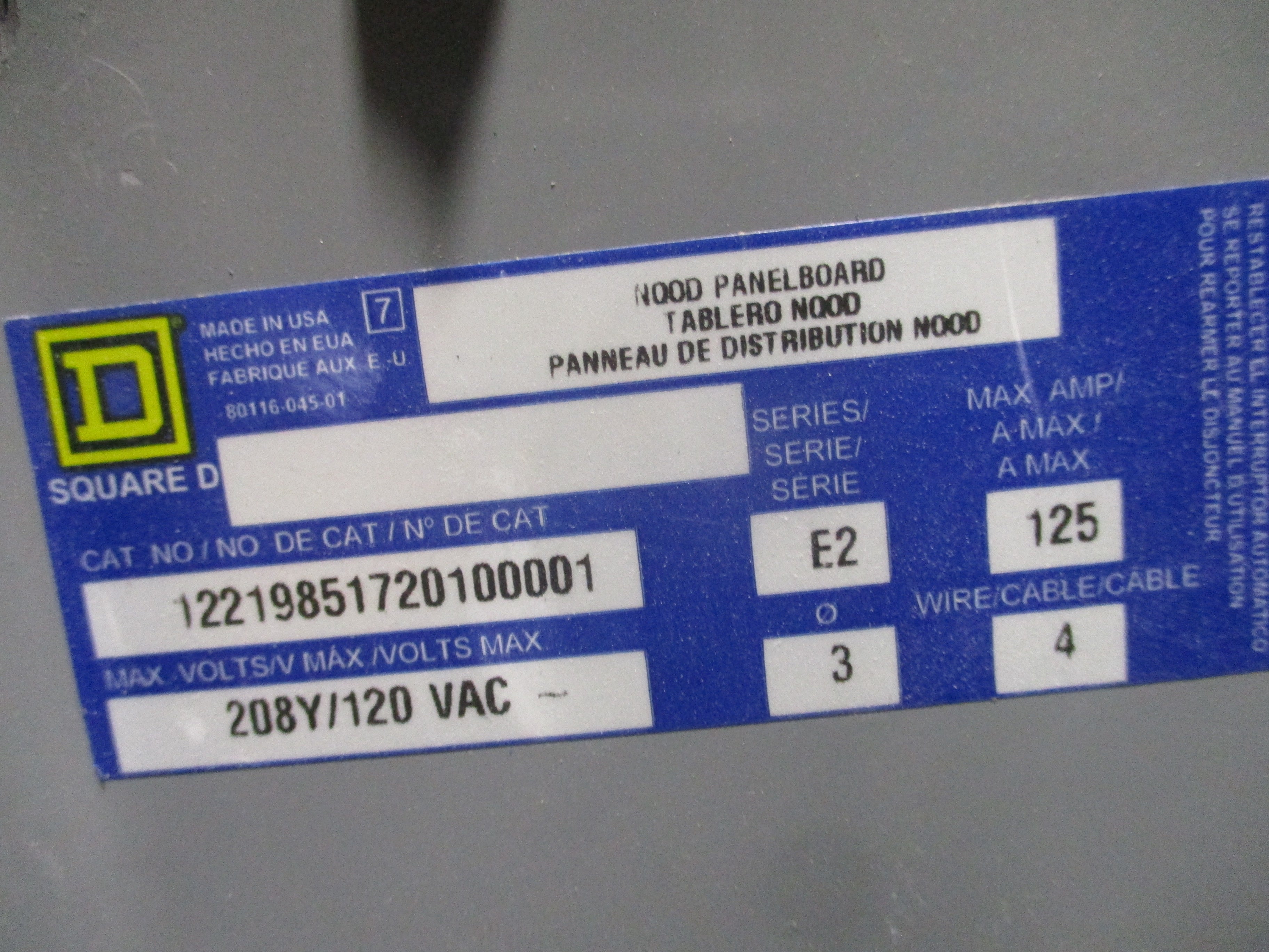 Square D Main Breaker Circuit Breaker Panel 12219851720100001 125A Main 125A Max
