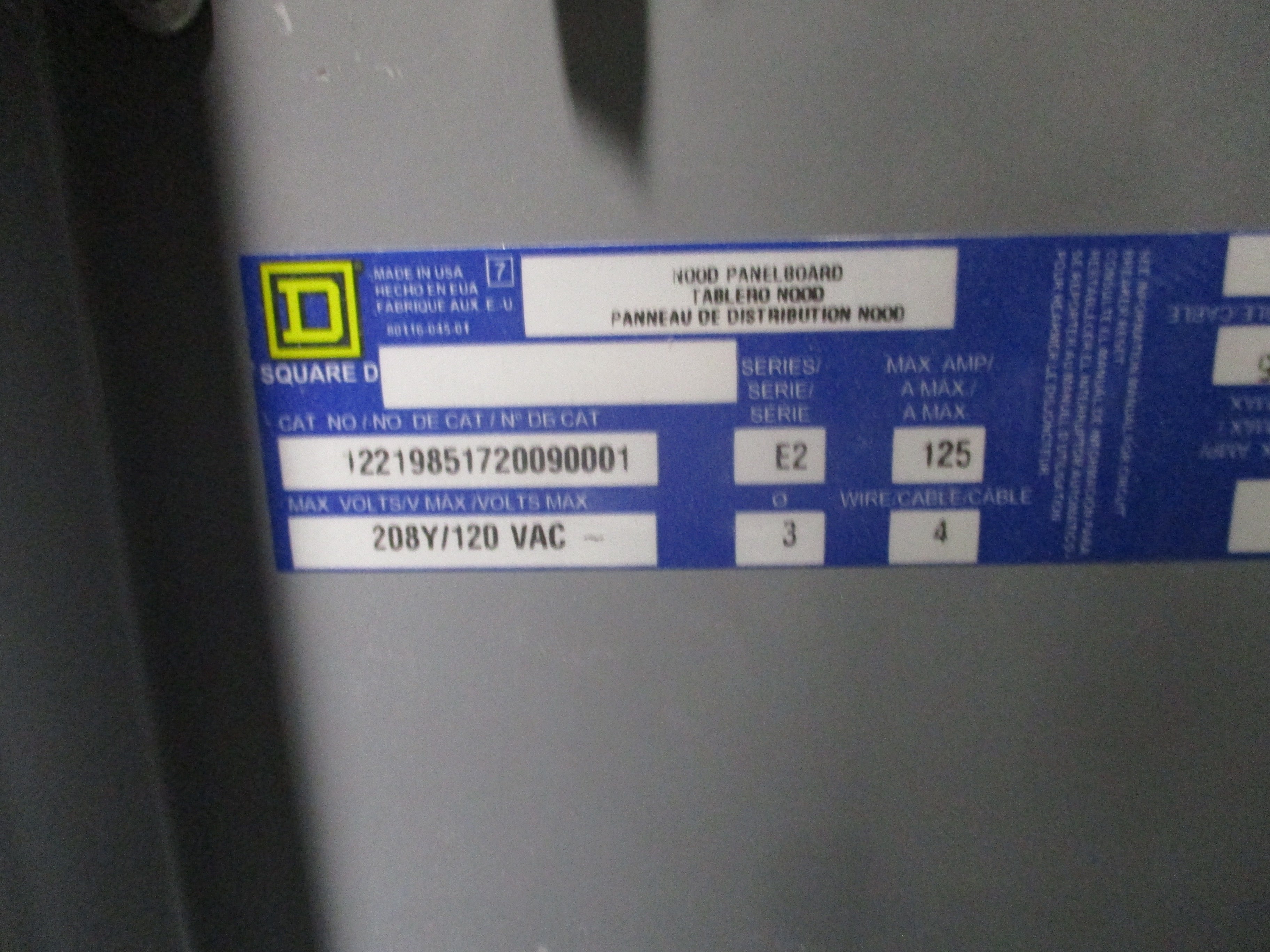 Square D Main Breaker Circuit Breaker Panel 12219851720090001 125A Main 125A Max