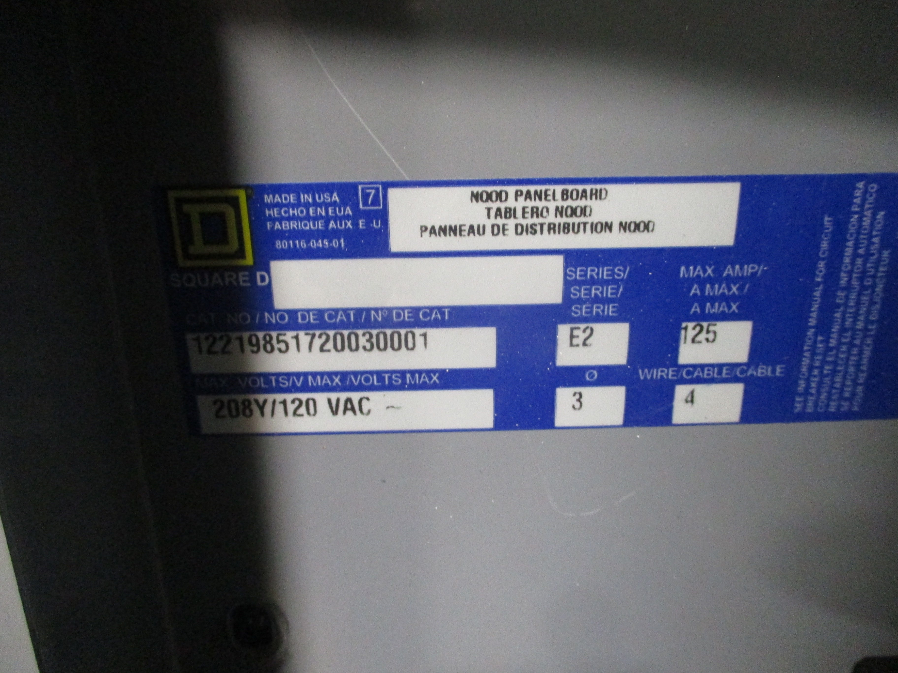 Square D Main Breaker Circuit Breaker Panel 12219851720030001 125A Main 125A Max
