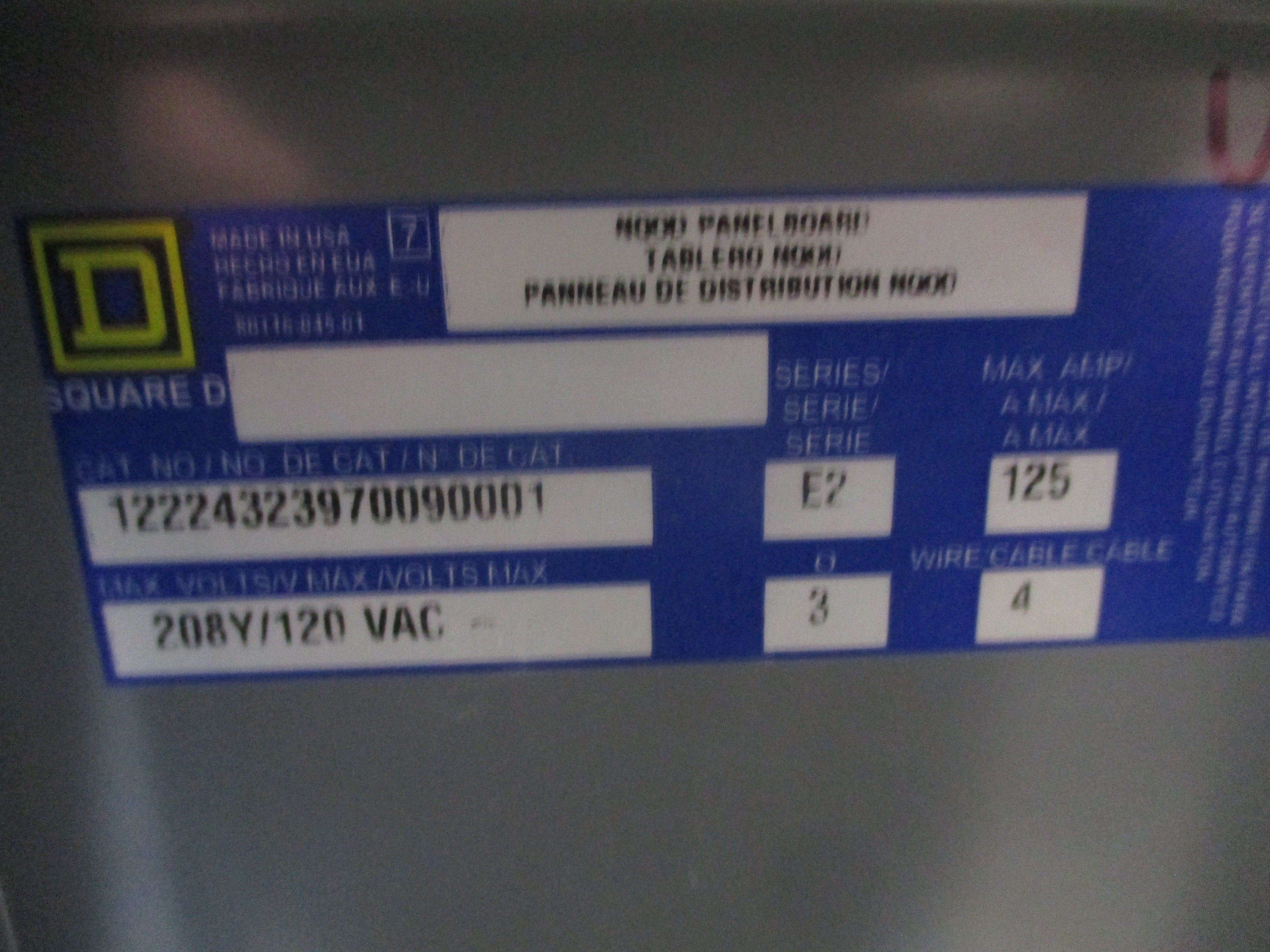 Square D Main Breaker Circuit Breaker Panel 12224323970090001 125A Main