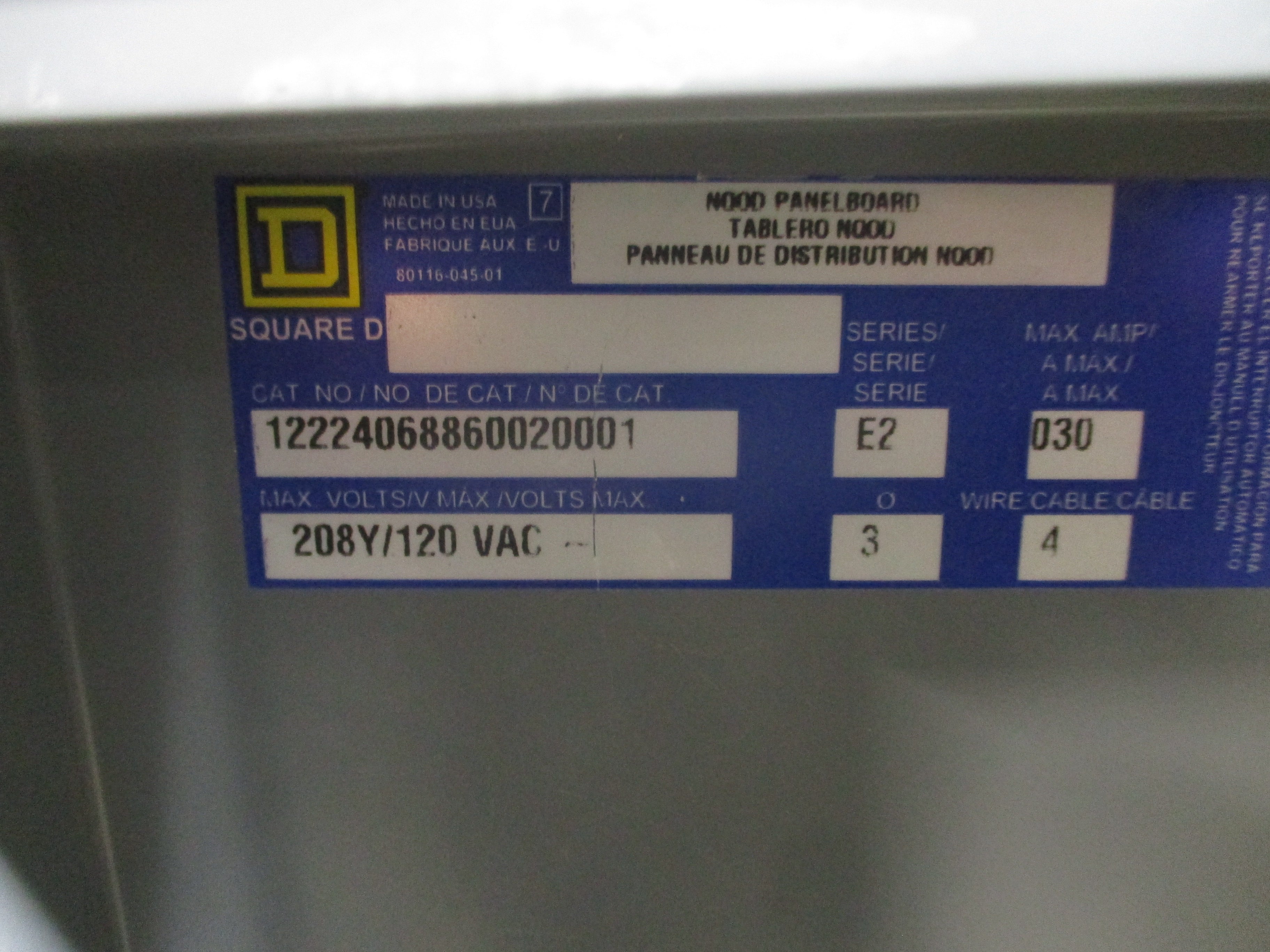 Square D Main Breaker Circuit Breaker Panel 12224068860020001 125A Main 125A Max