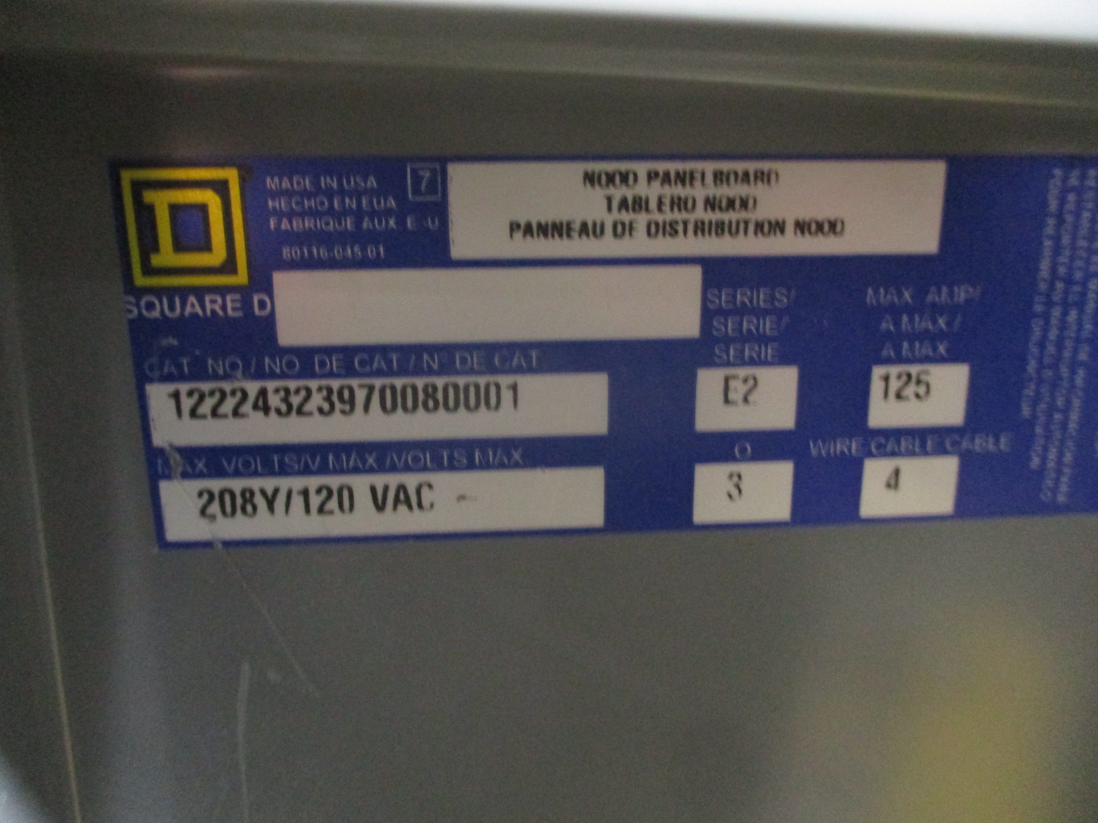 Square D Main Breaker Circuit Breaker Panel 12224323970080001 125A Main 125A Max