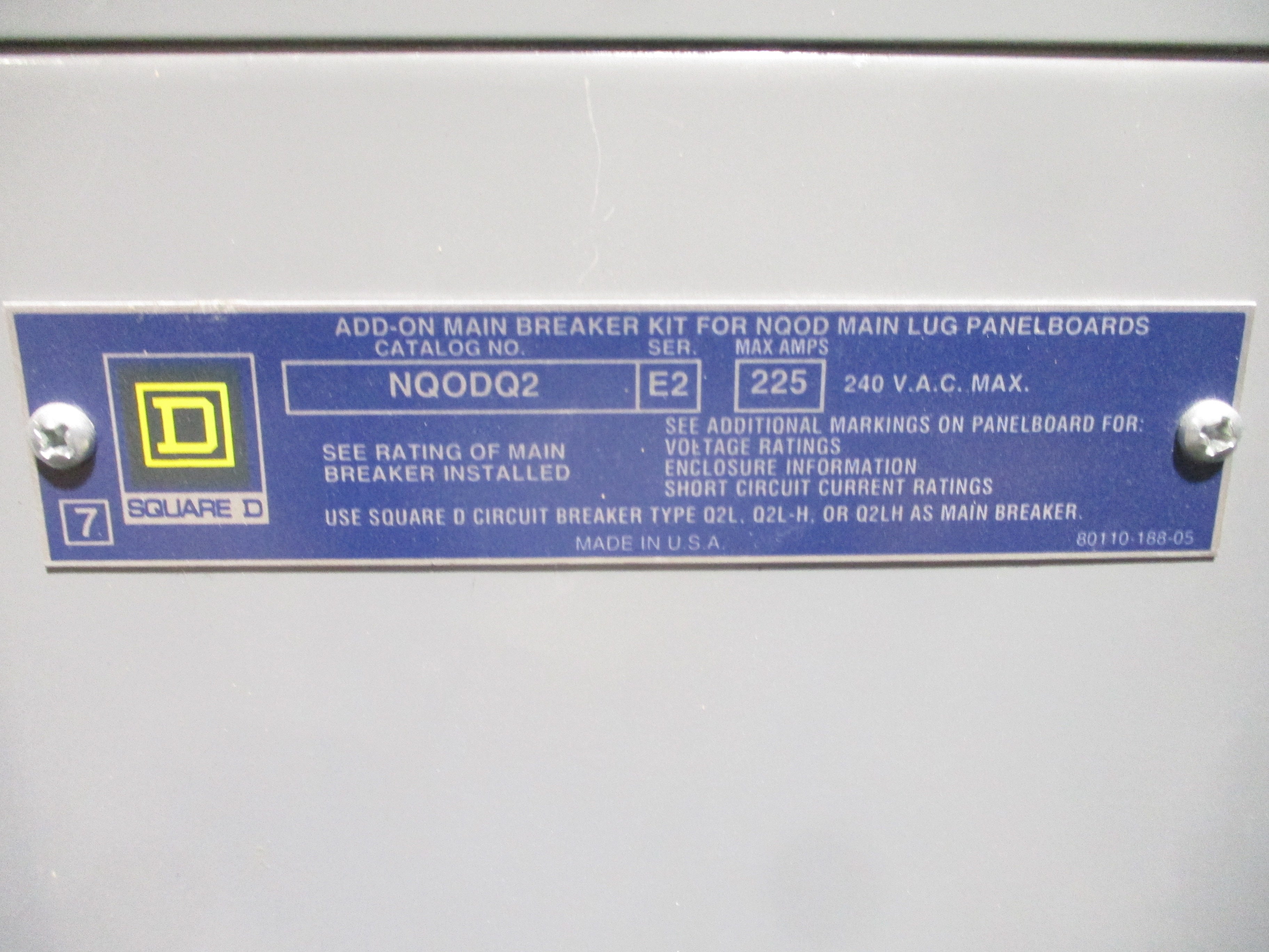 Square D Main Breaker Circuit Breaker Panel NQOD454L225CU Main 225A Max 225A