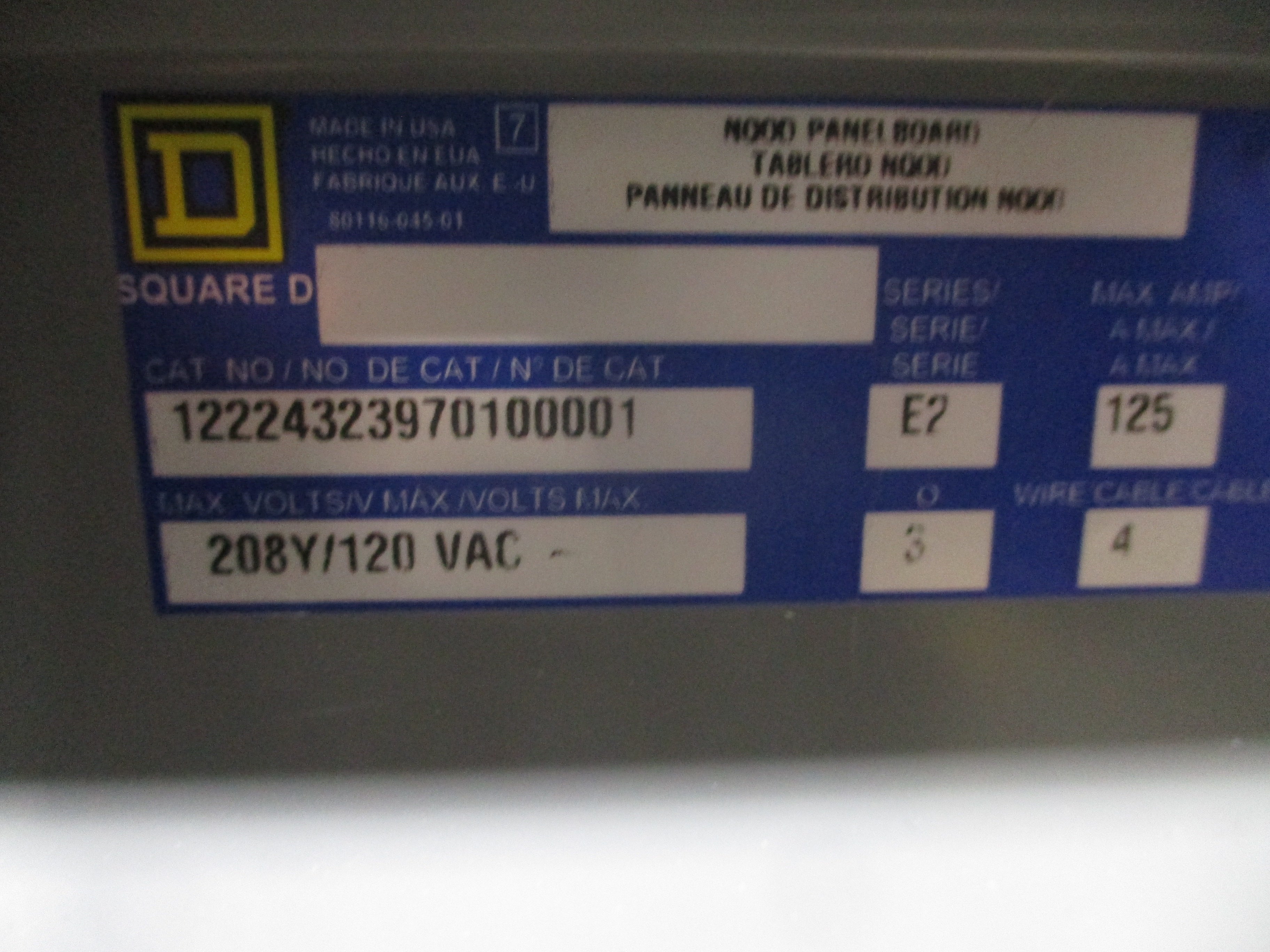 Square D Main Breaker Circuit Breaker Panel 12224323970100001 125A Main
