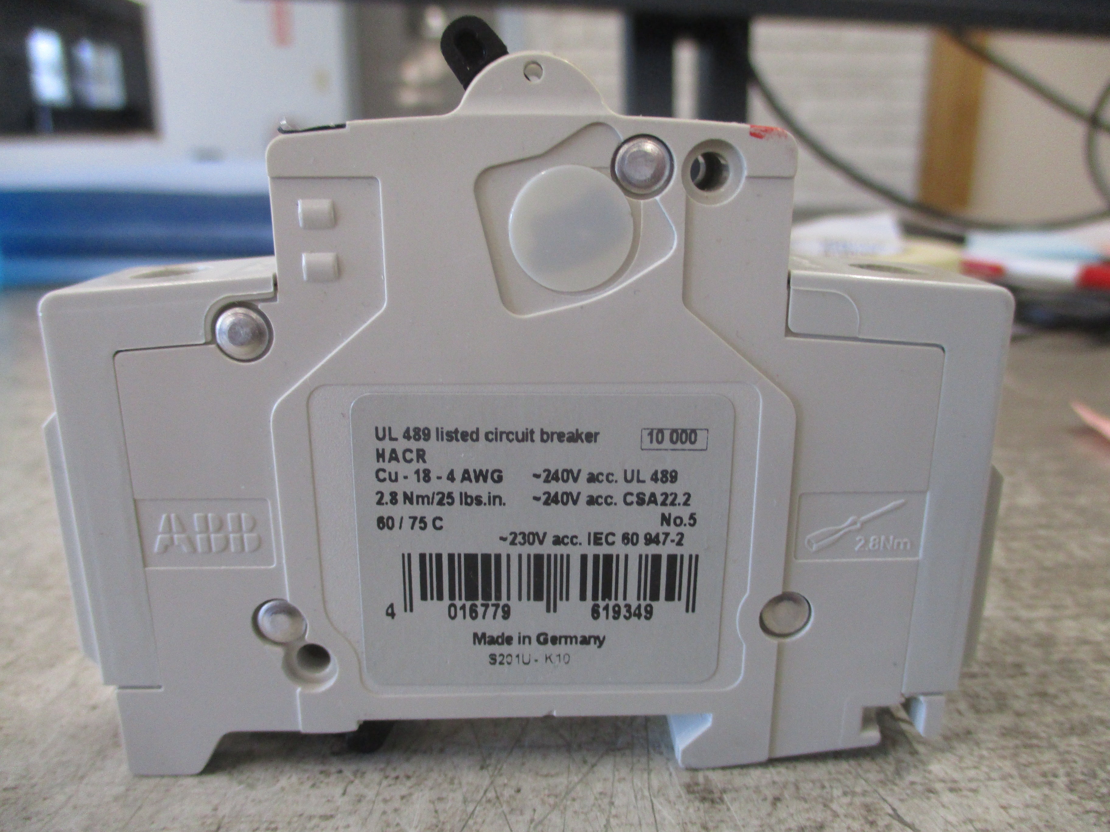 ABB Circuit Breaker S201U-K10 10A 240V 1P Used
