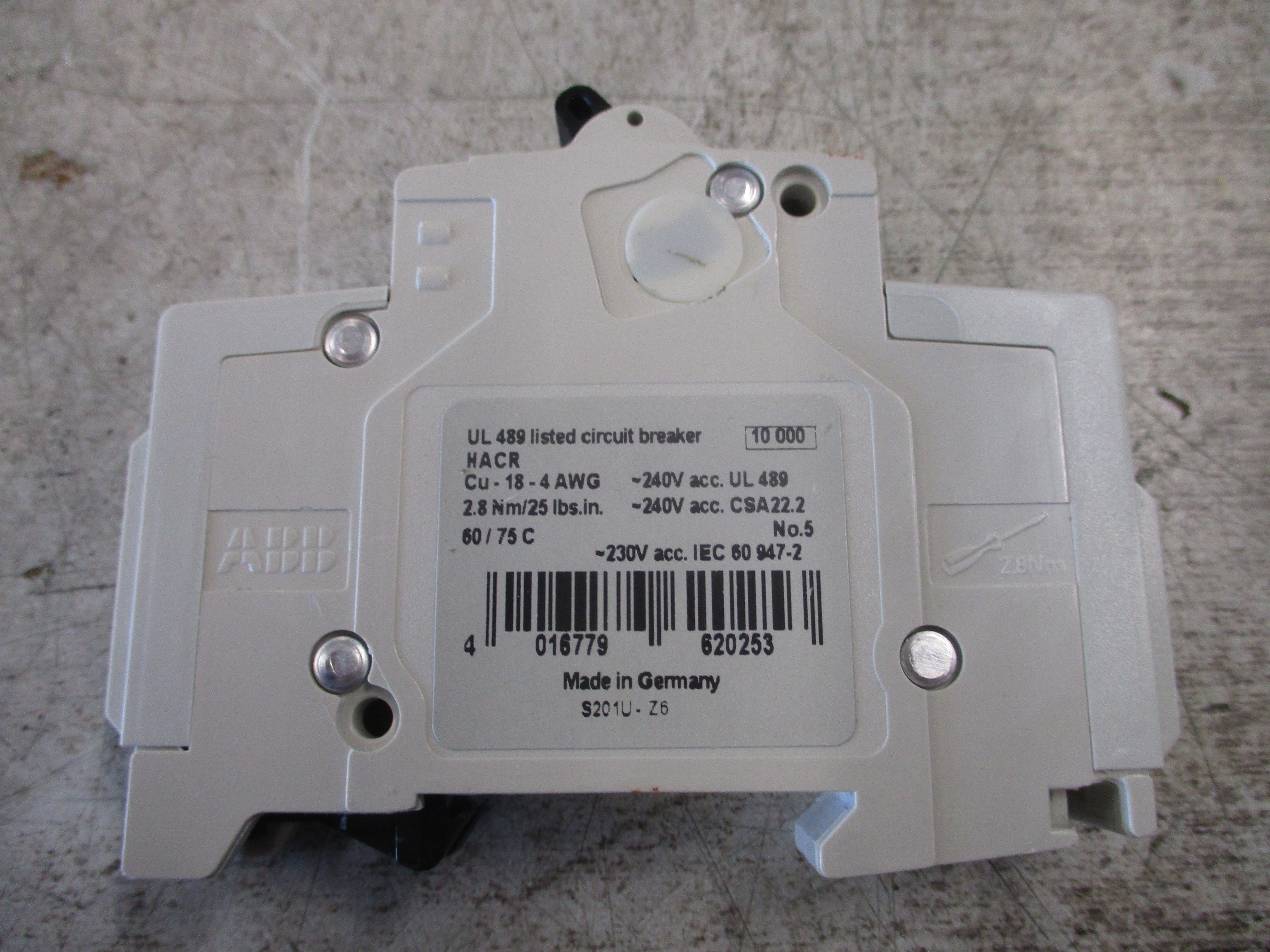 ABB Circuit Breaker S201U-Z6 6A 240V 1P Used