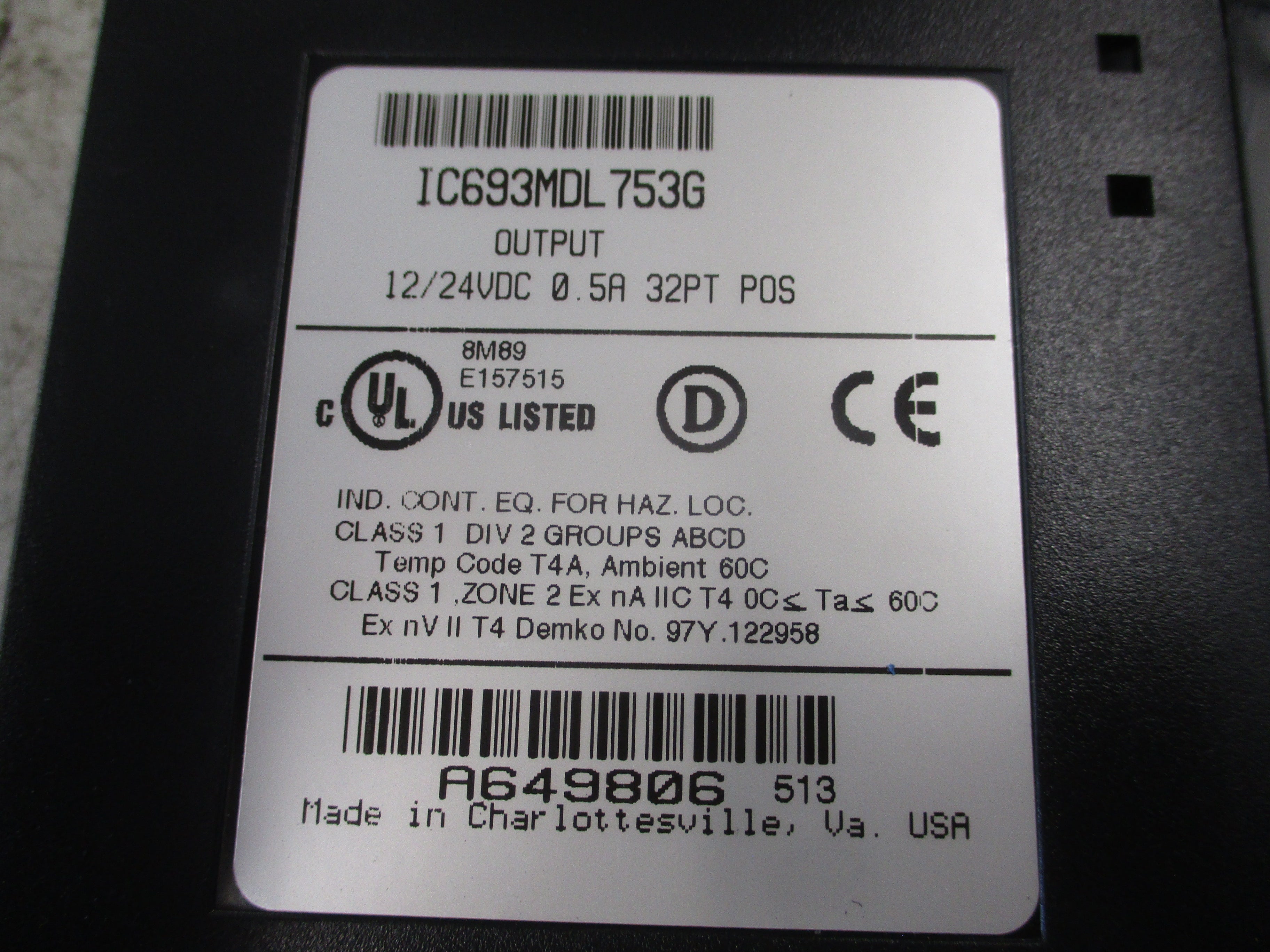 GE Fanuc Output Module IC693MDL753G 12/24VDC 0.5A 32PT Used