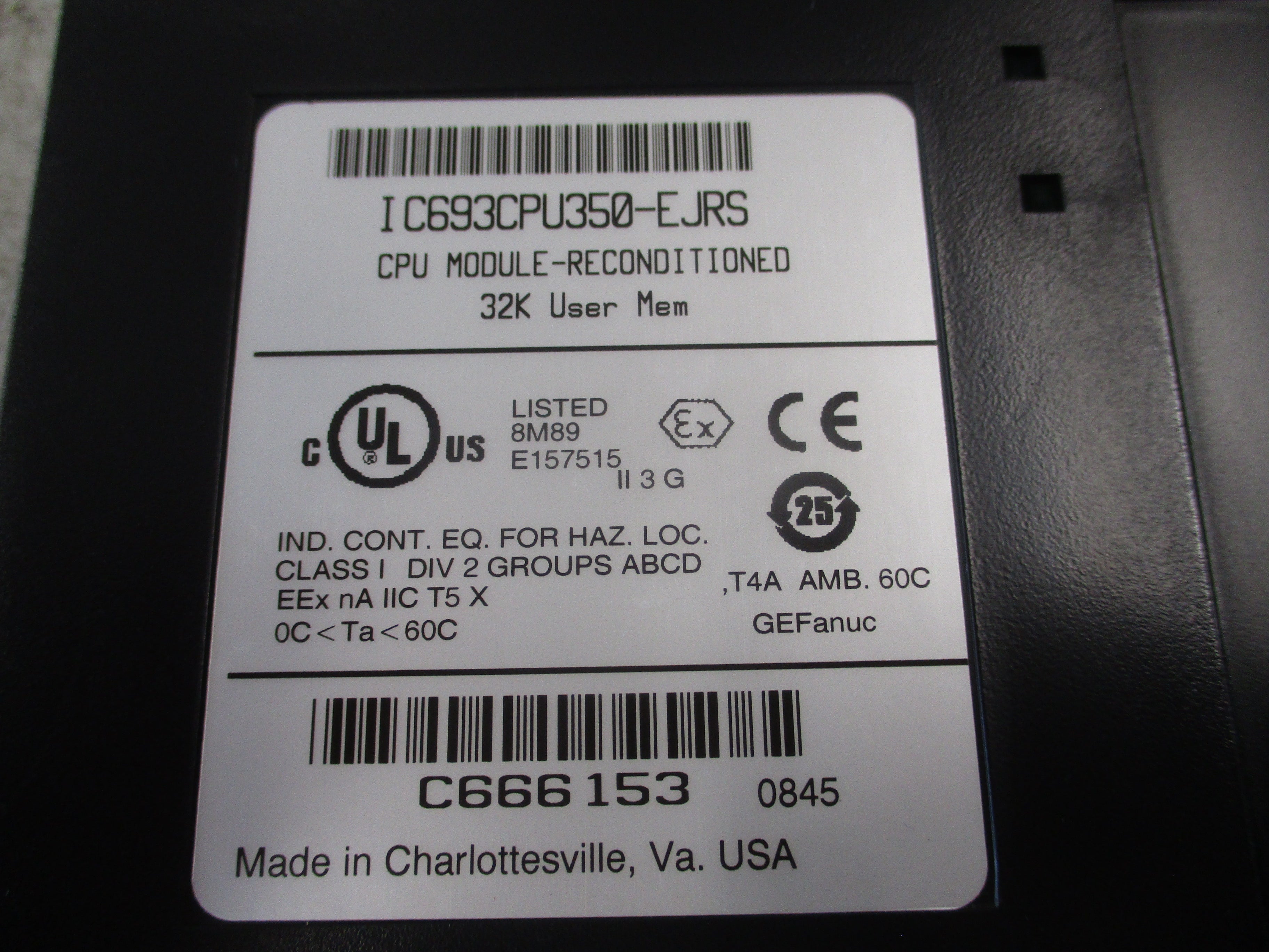 GE Fanuc CPU Module IC693CPU350-EJRS 32K User Memory Used