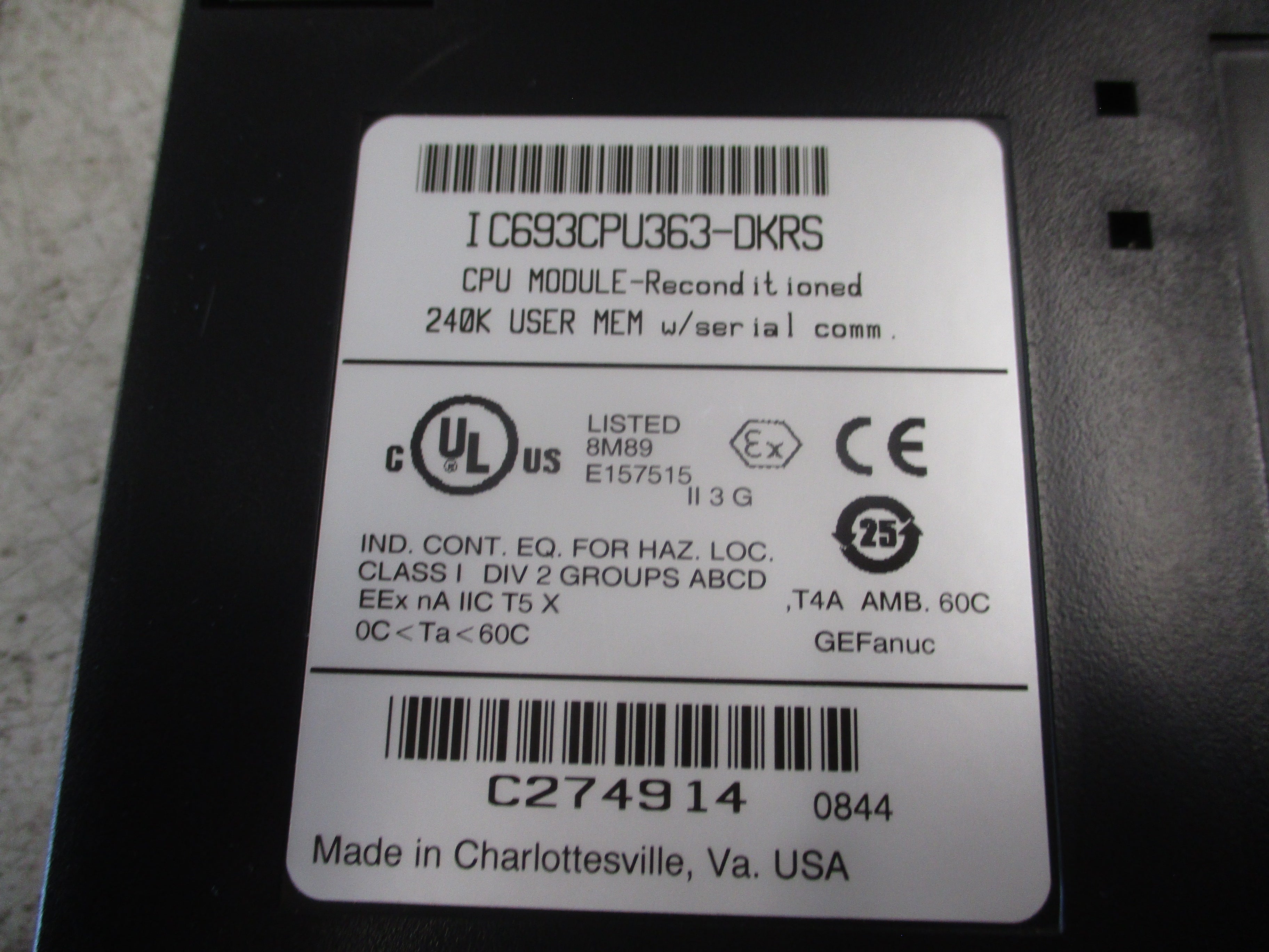 GE Fanuc CPU Module IC693CPU363-DKRS 240K User Memory Serial Comm. Used