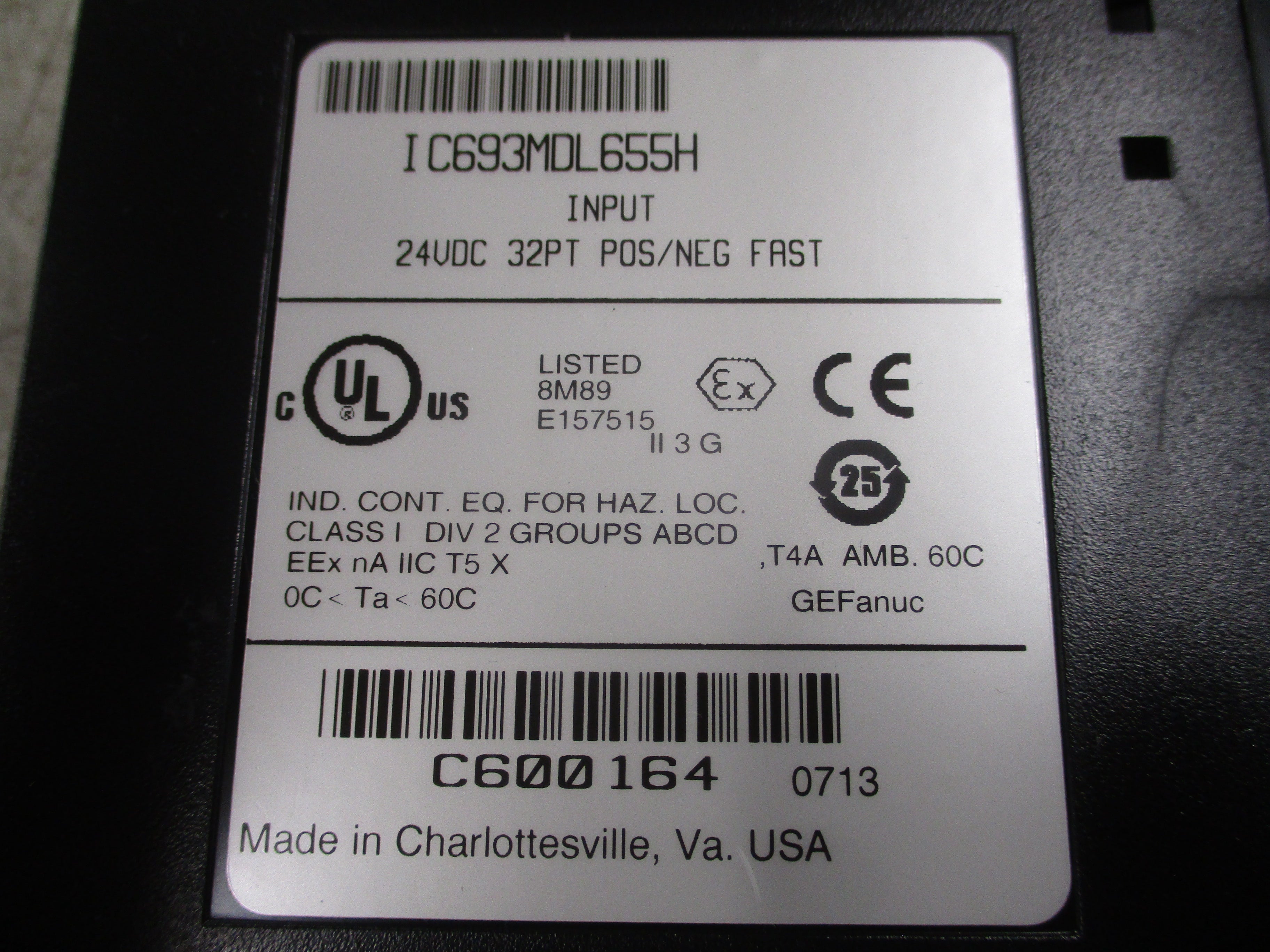 GE Fanuc Input Module IC693MDL655H 24VDC 32PT *Missing Front Top Cover* Used