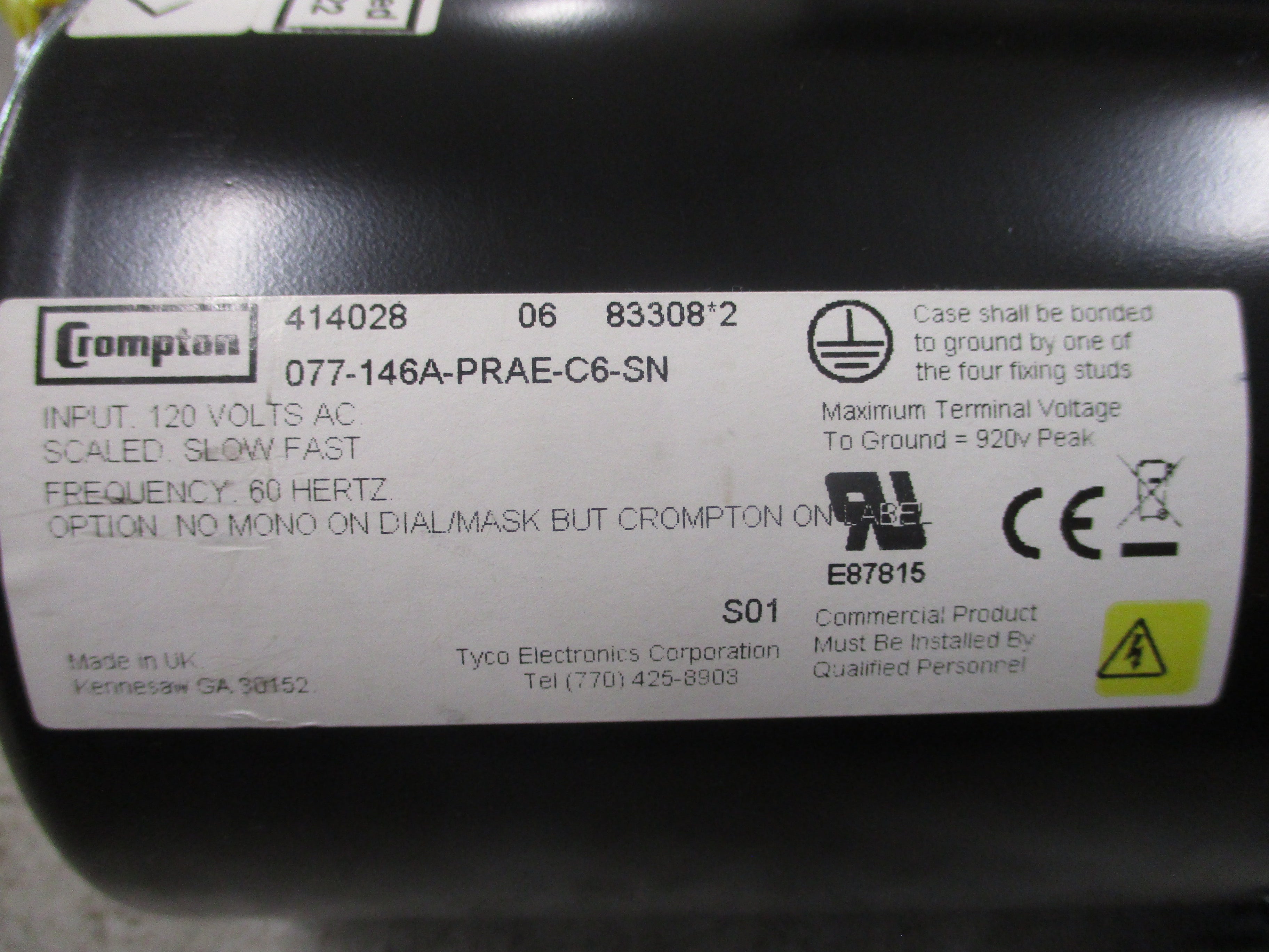 Crompton Synchroscope 077-146A-PRAE-C6-SN 120VAC 60Hz Used