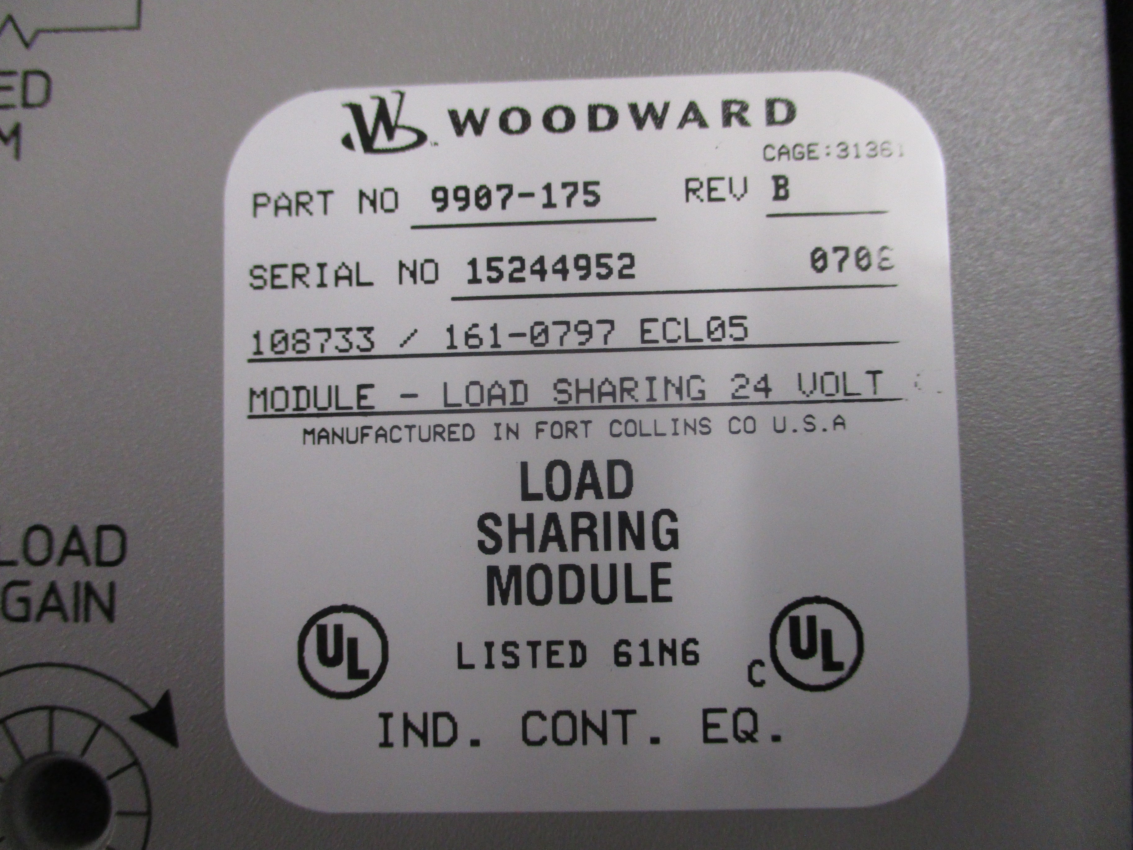 Woodward Load Sharing Module 9907-175 Rev. B Used