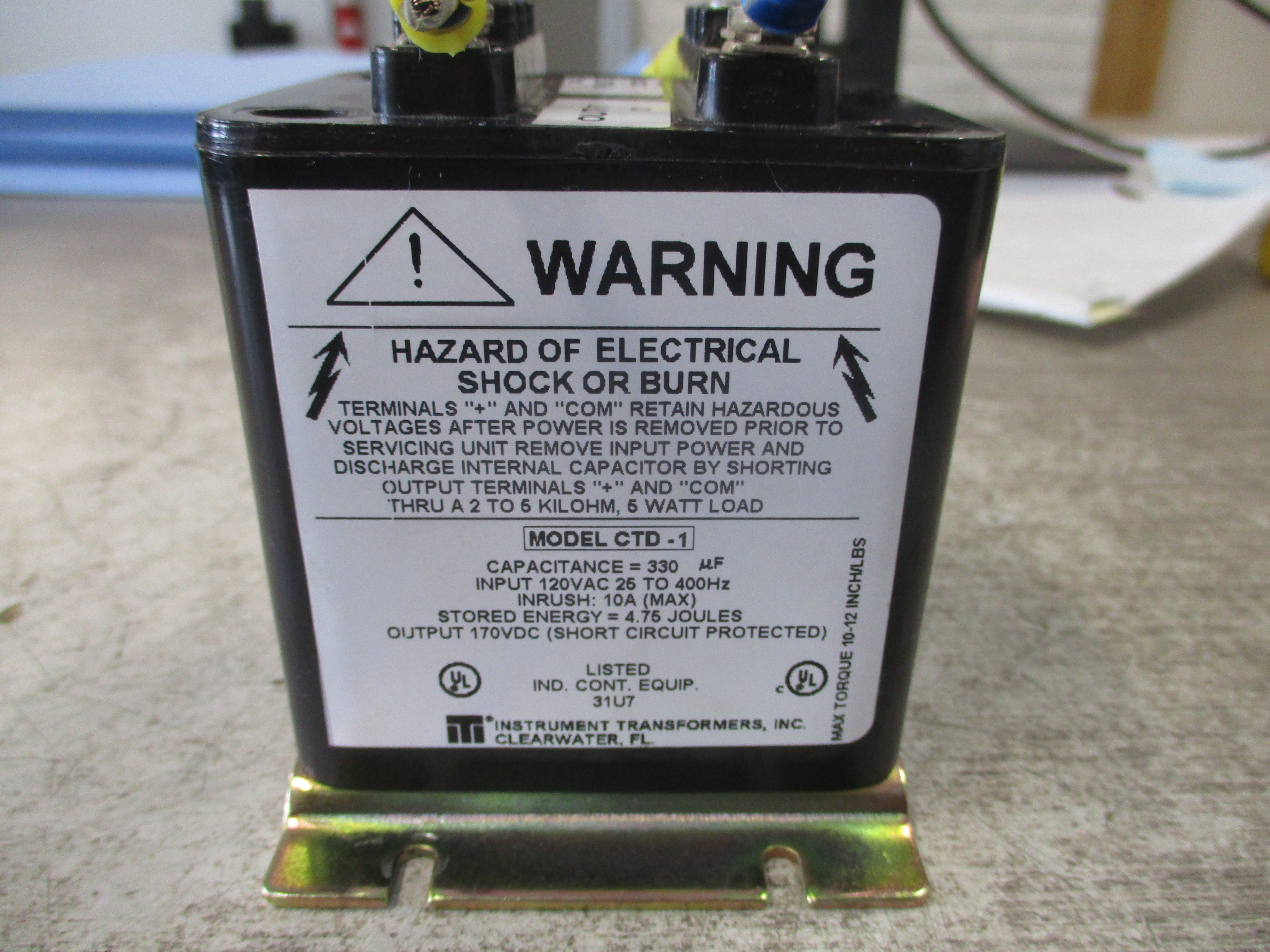 Instrument transformers Capacitor Trip Device CTD-1 330uF 120VAC 25-400Hz 10A