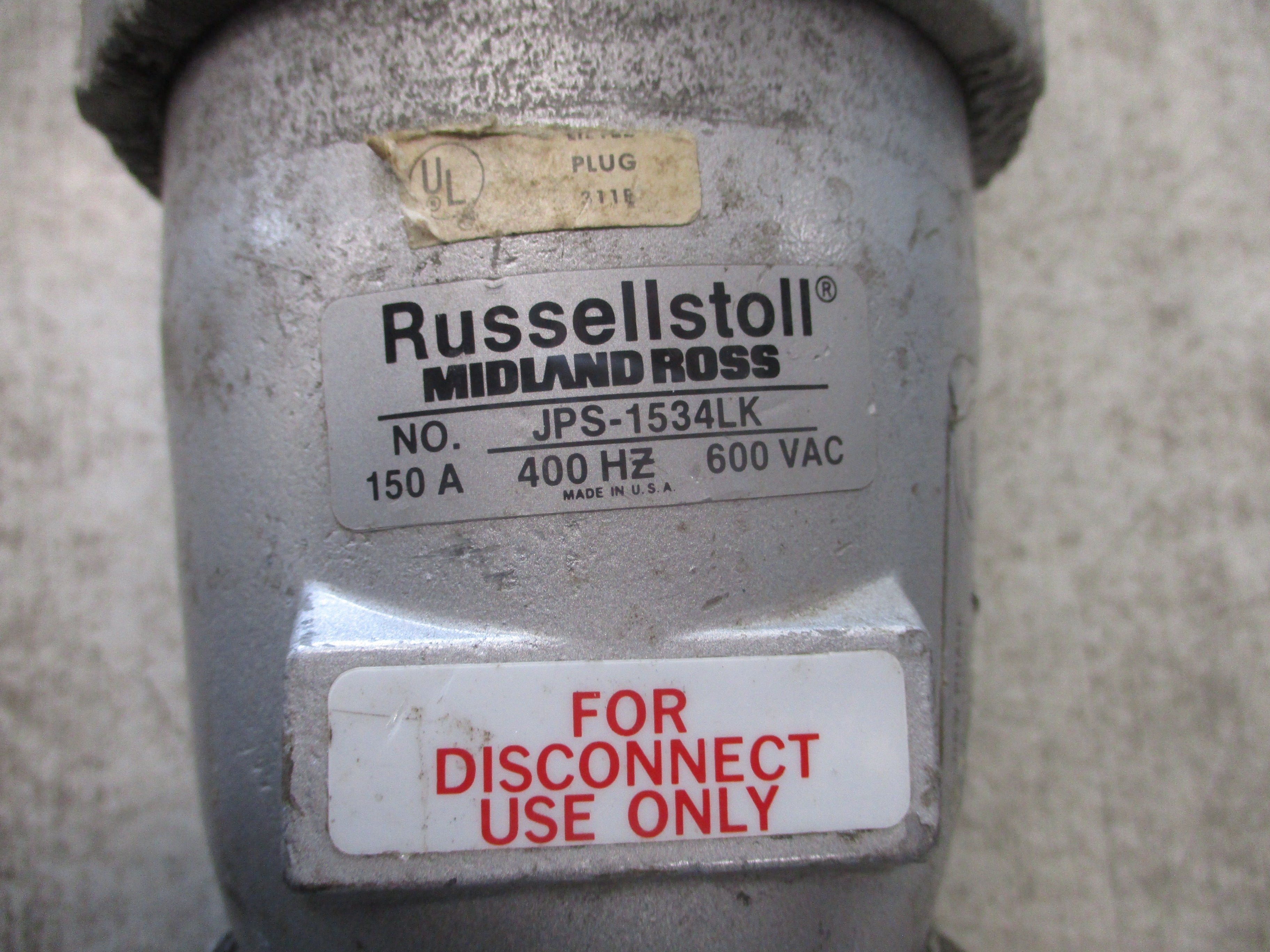 Russellstoll Plug & Connector Set JPS-1534LK/JCS-1534LK 150A 400Hz 600V Used