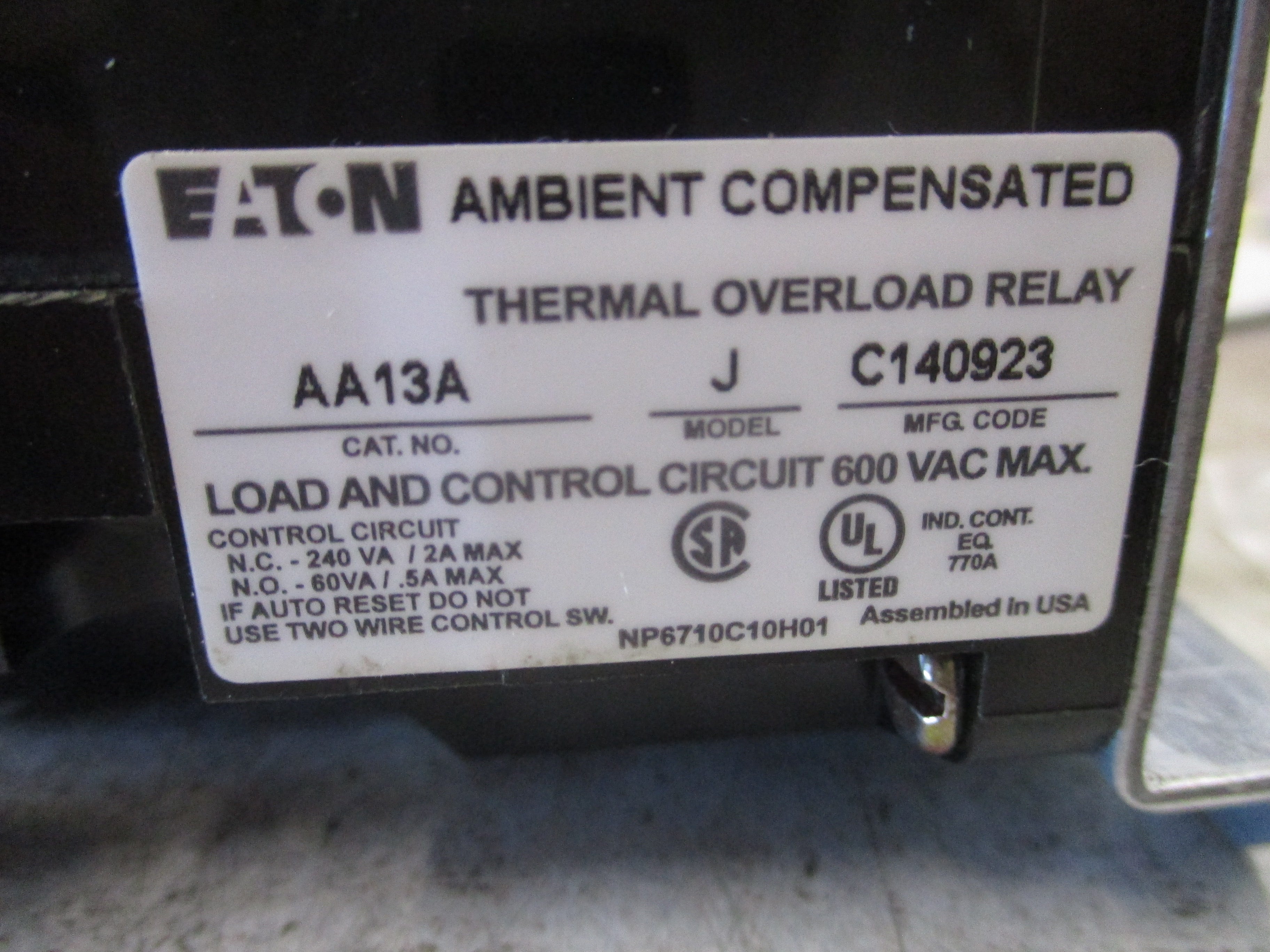 Eaton Overload Relay AA13A Style #: 5662D74G08 Size 1 3P New Surplus