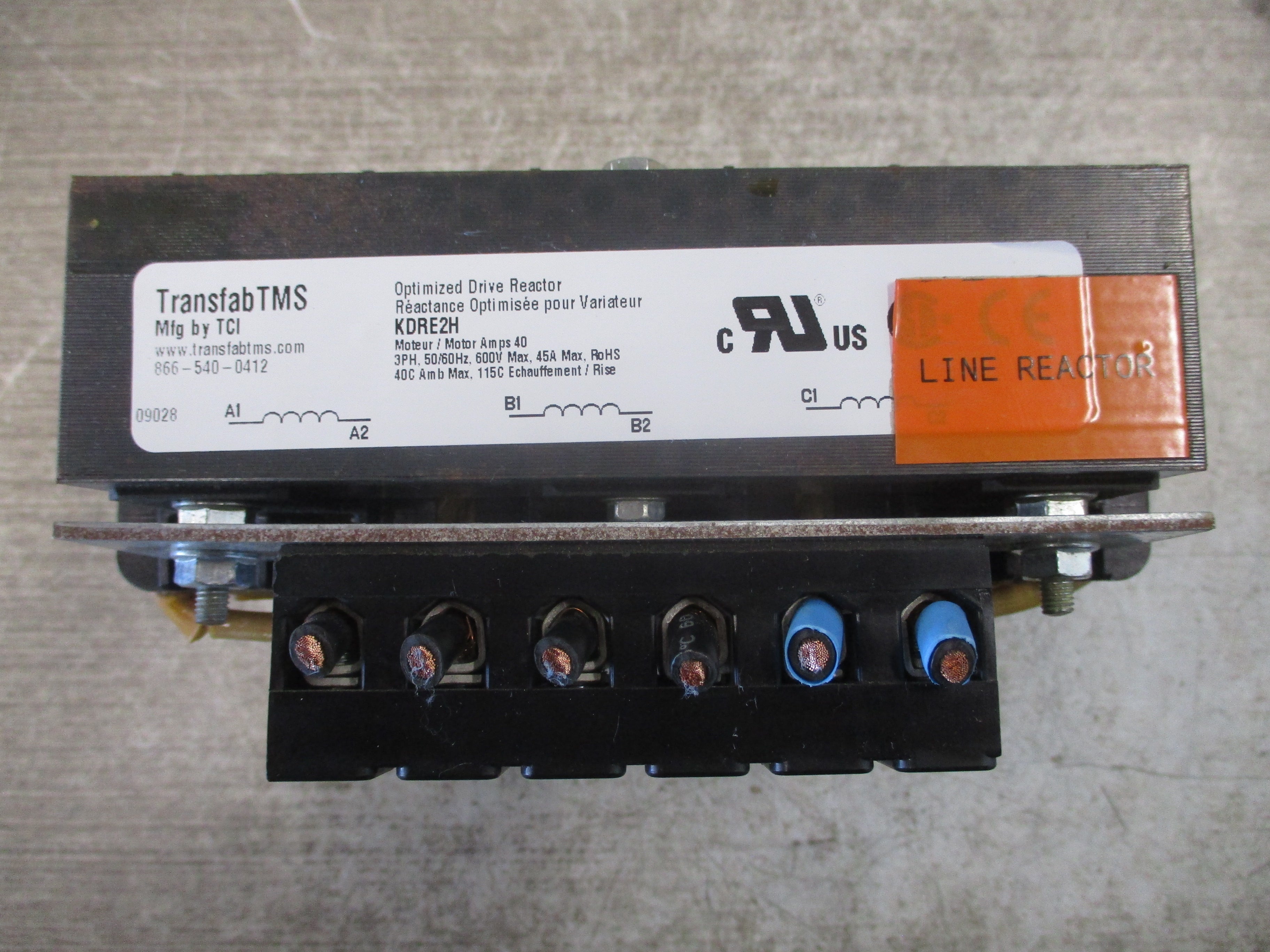 Transfab TMS Optimized Drive Reactor KDRE2H 40A 600V 3Ph 50/60Hz Used