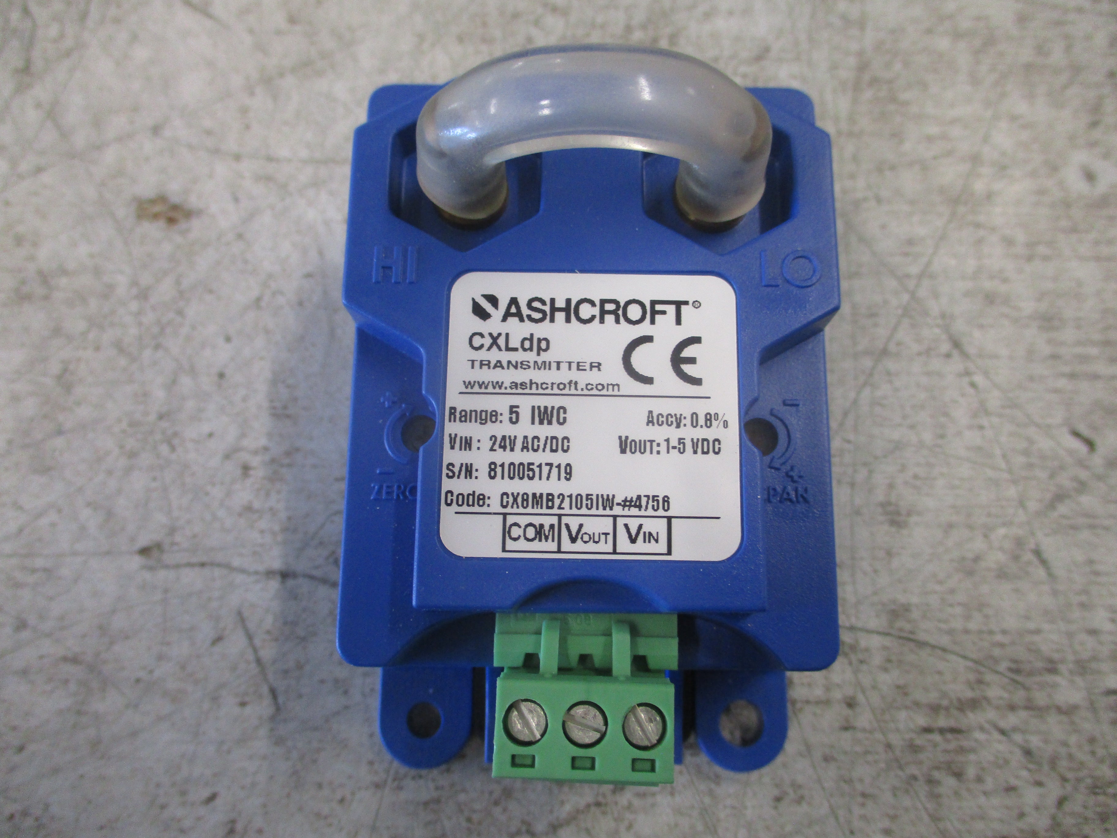 Ashcroft Static Pressure Sensor 049545007 Supply: 24V AC/DC Output: 1-5VDC