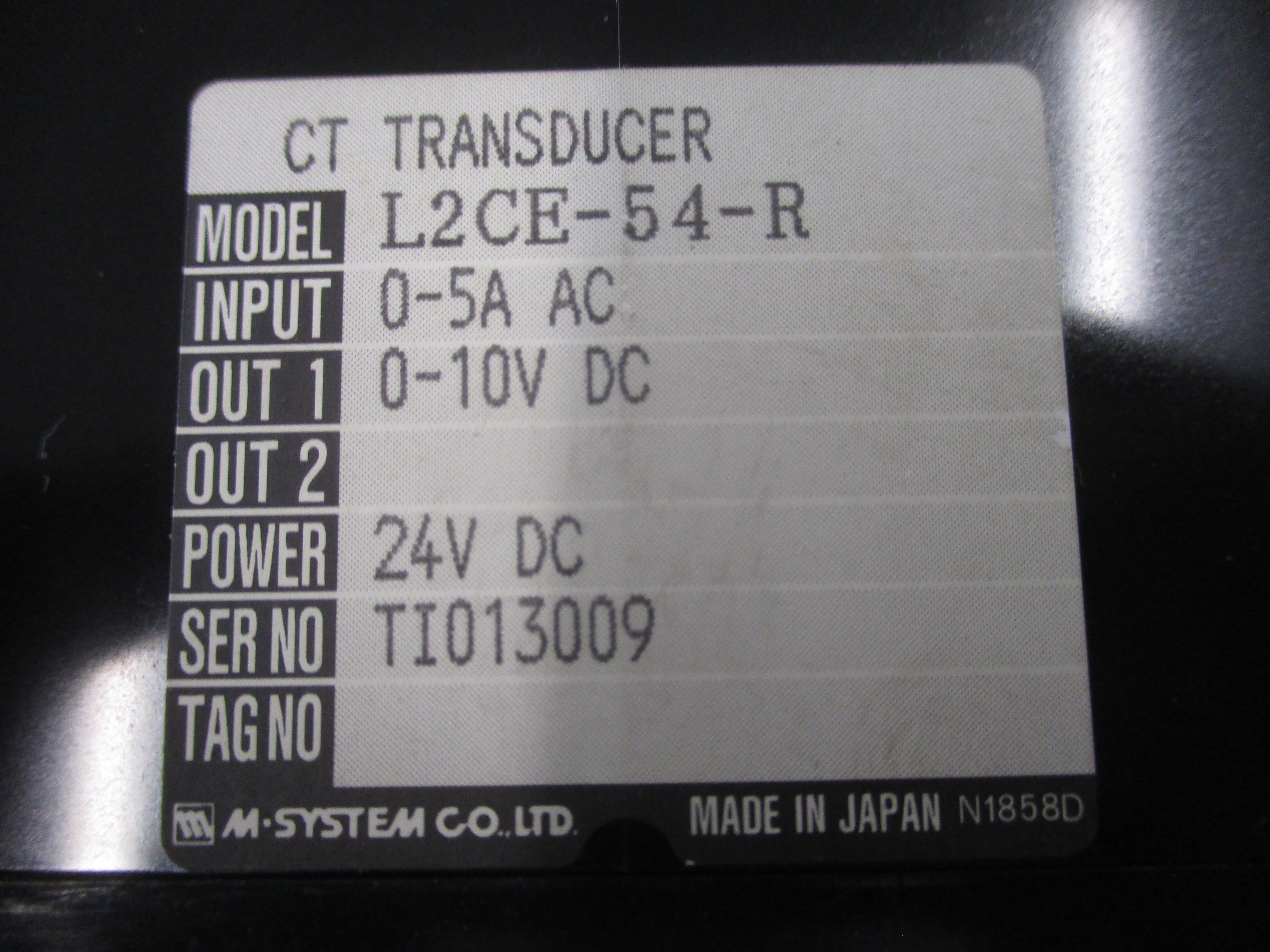 M-System Co. LTD L-Unit Transducer L2CE-54-R Input: 0-5A AC Output: 0-10VDC