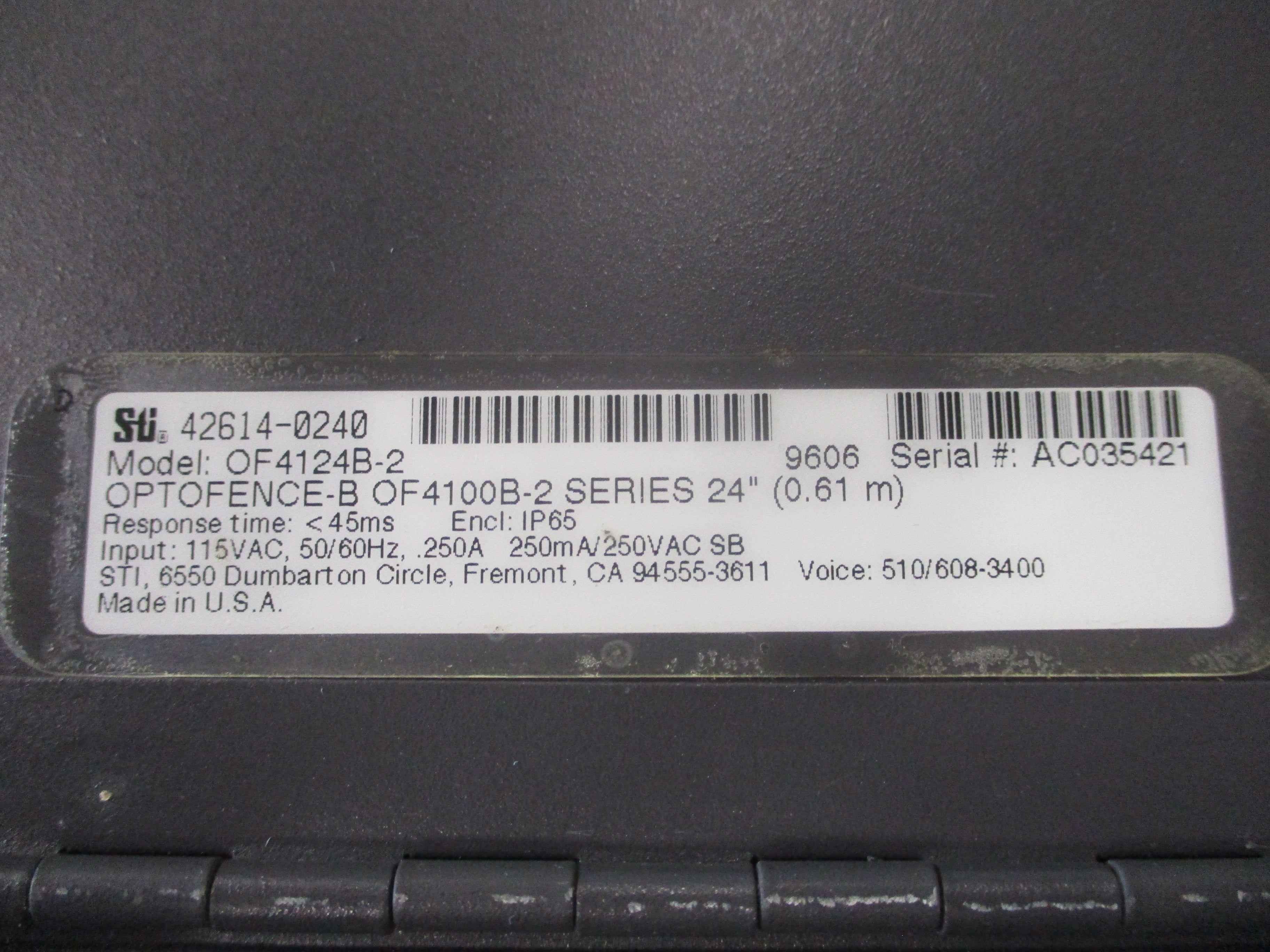 STI OF4100B-2 Series Optofence-B Control OF4124B-2 24" Response Time: <45ms 115V