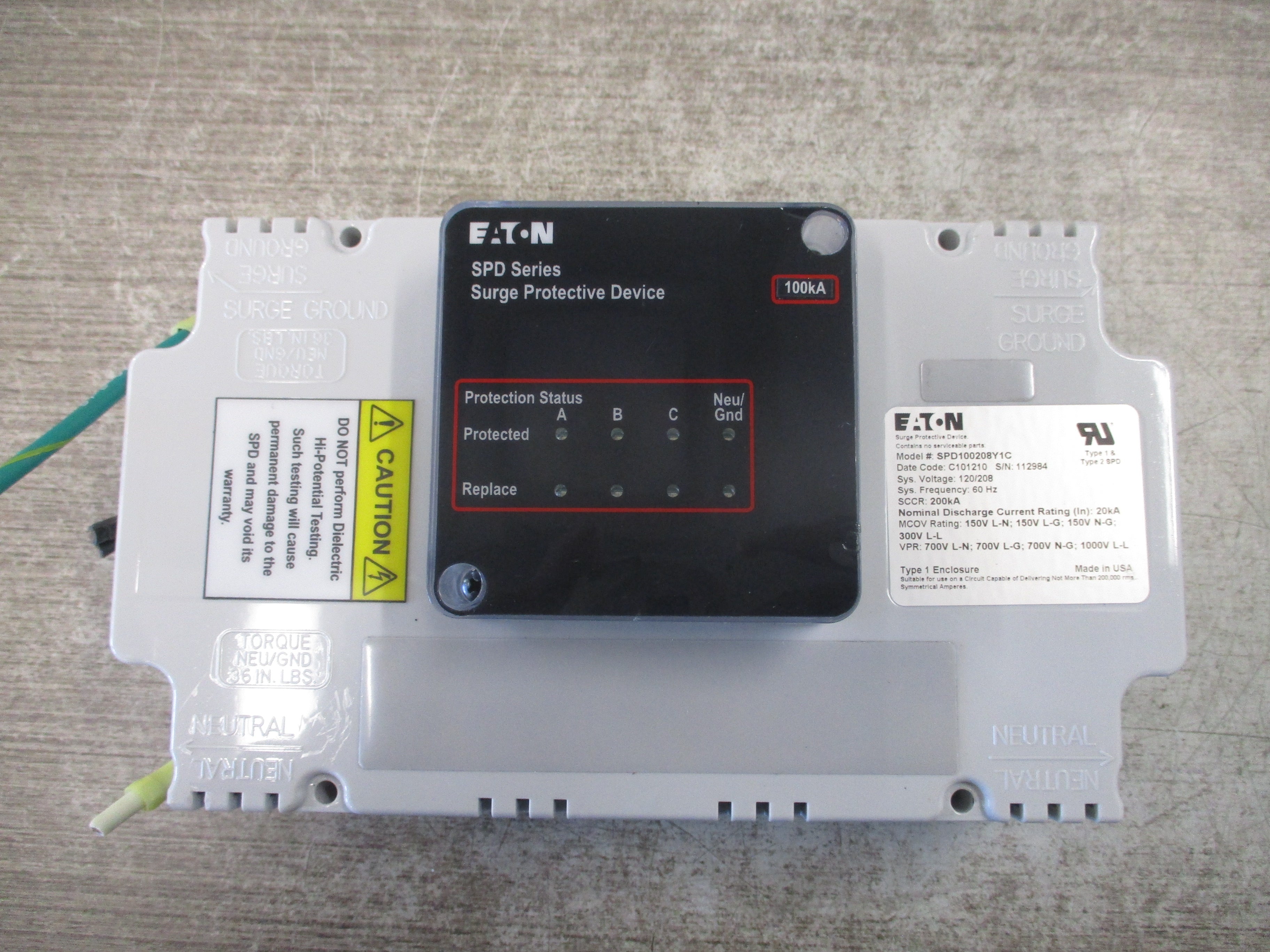 Eaton SPD Series Surge Protective Device SPD100208Y1C 120/208V 60Hz