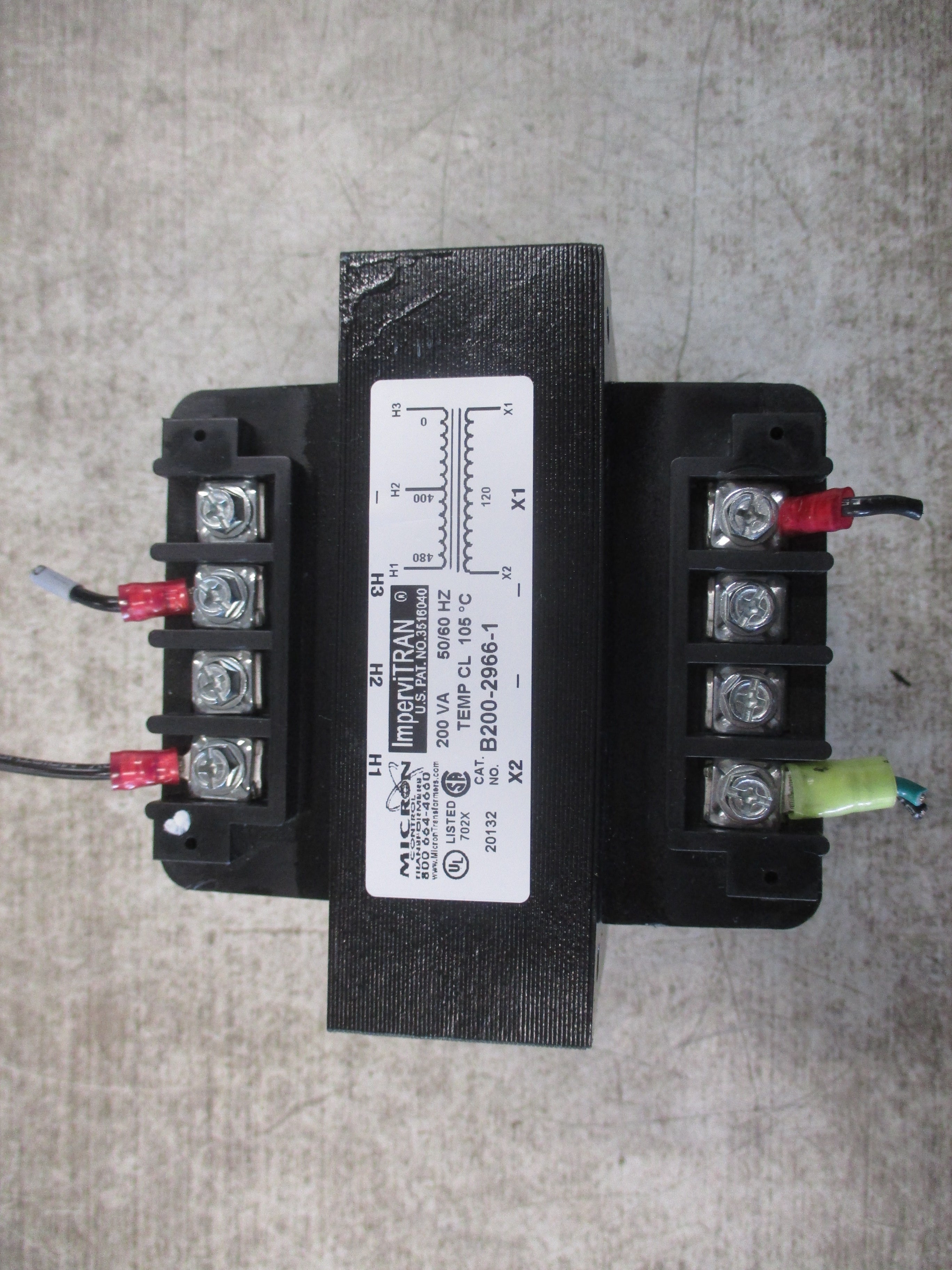 Micron ImperviTRAN Control Transformer B200-2966-1 200VA Pri: 400/480V Sec: 120V