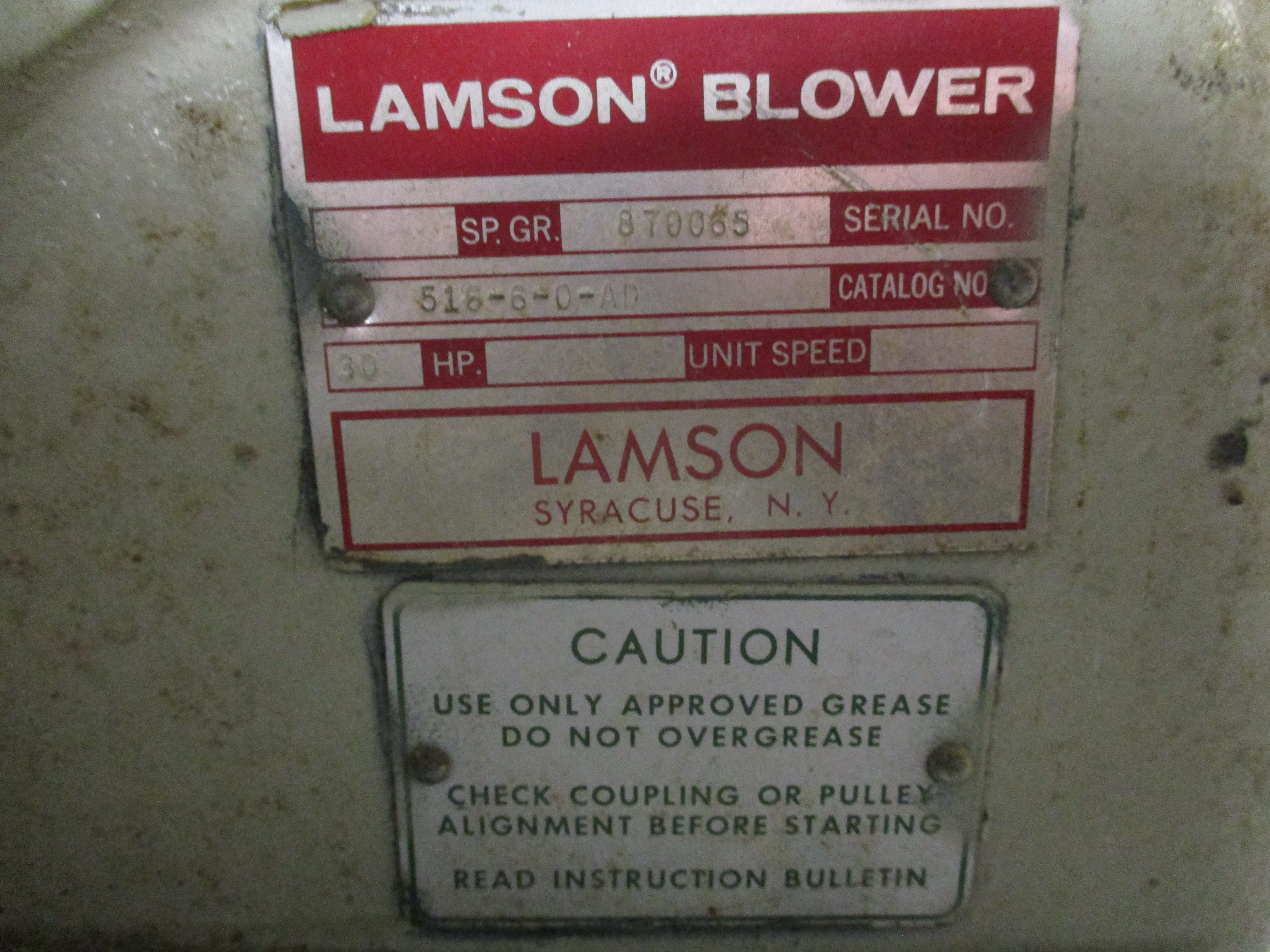 Lamson Multistage Centrifugal Blower 516-0-6-AD 30HP 3530RPM 230/460V 60Hz 3Ph