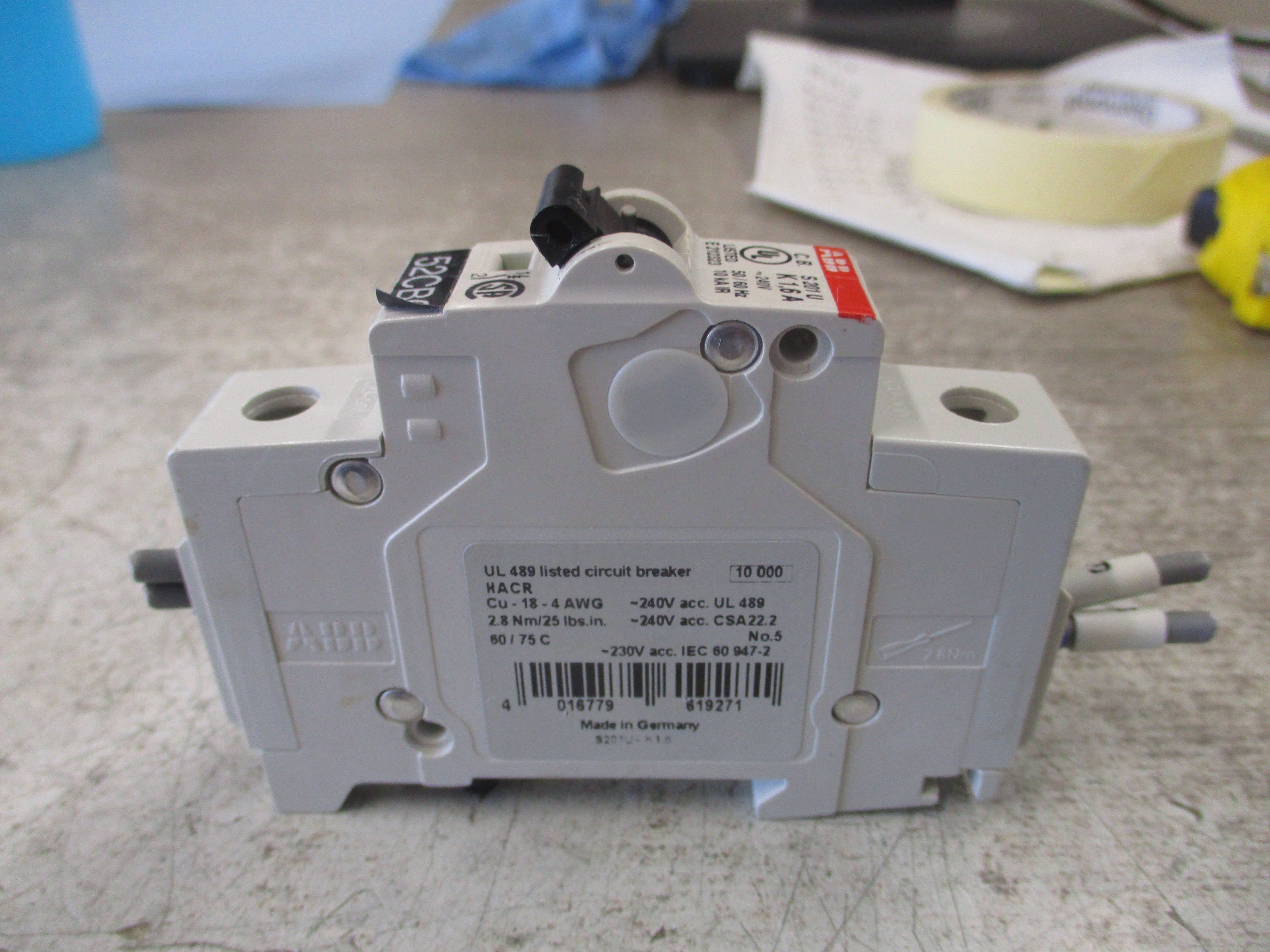 ABB Circuit Breaker S201U-K1.6 1.6A 240V 1P Used