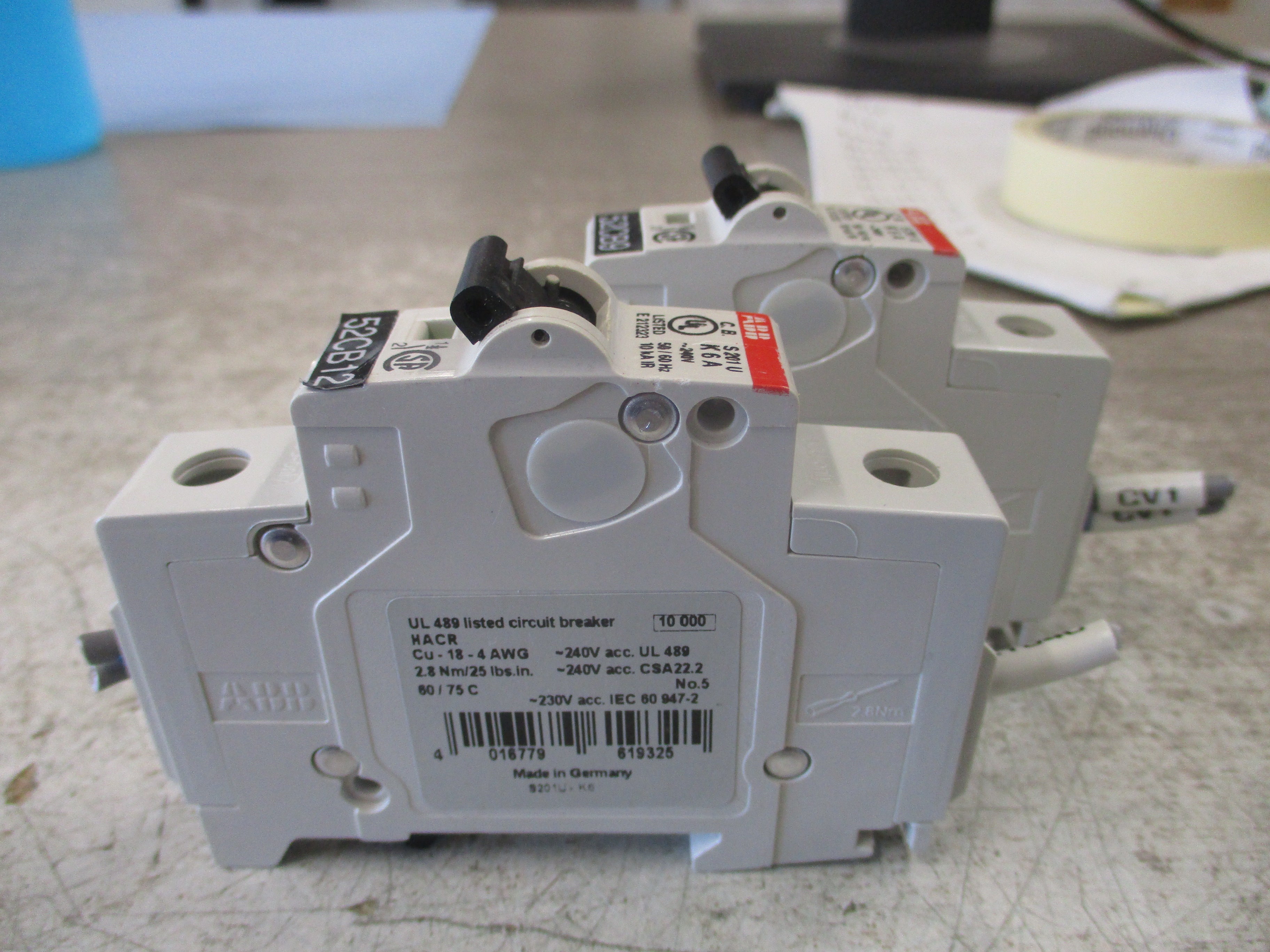 ABB Circuit Breaker S201U-K6 6A 240V 1P *Lot of 2* Used