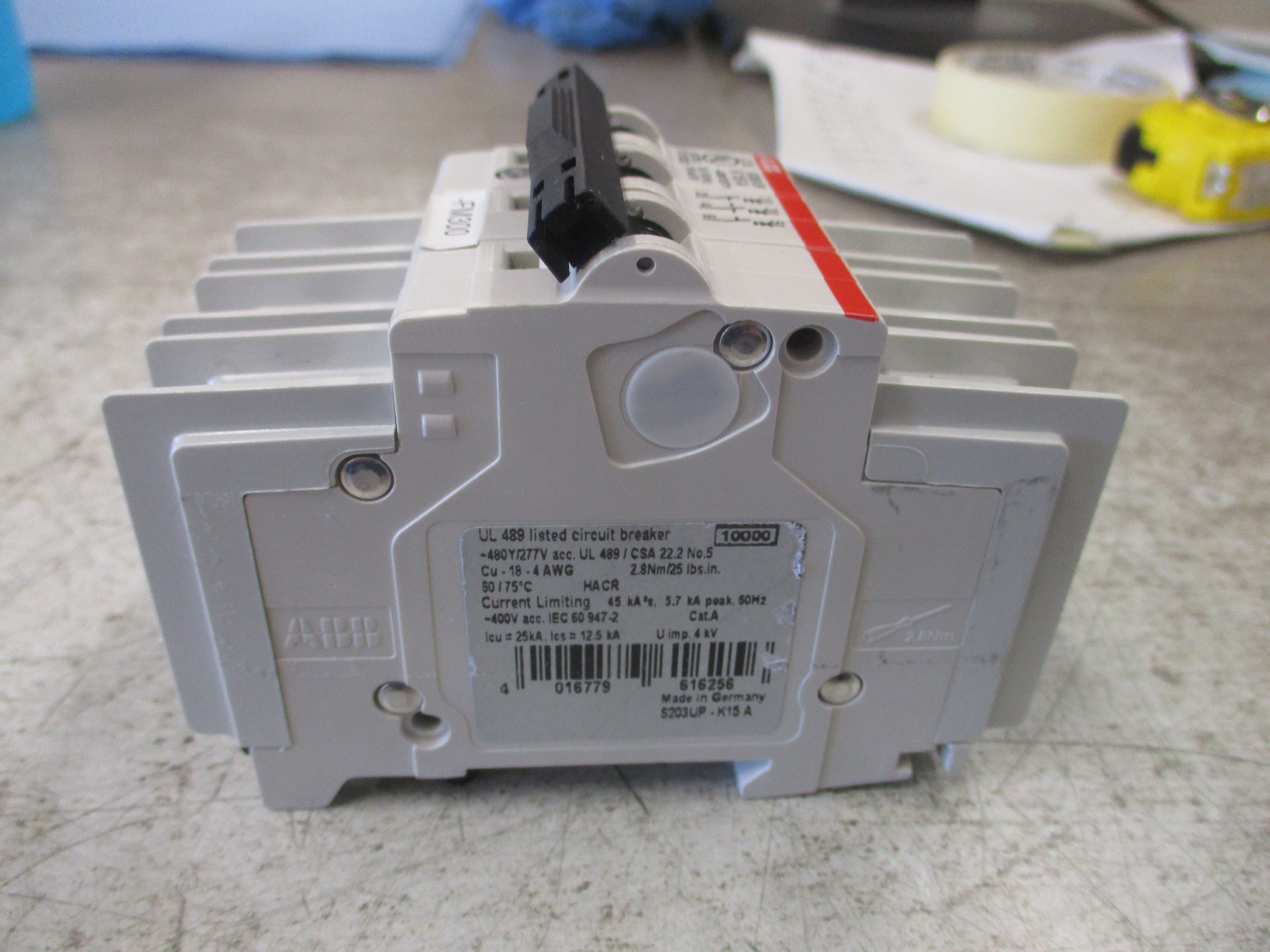 ABB Circuit Breaker S203UP-K15A 15A 480Y/277V 3P Used
