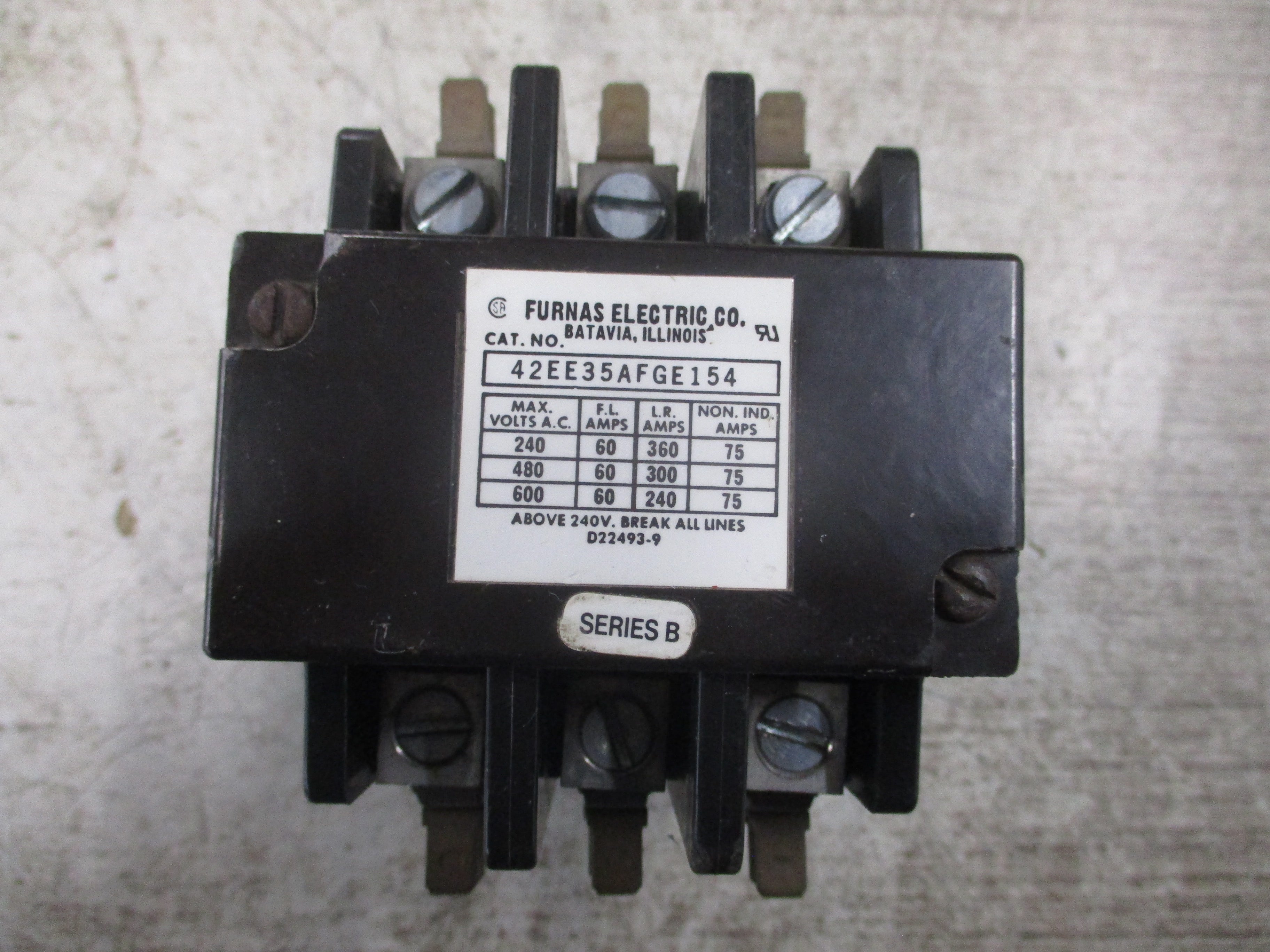 Furnas Contactor 42EE35AFGE154 110/120V Coil 60A 600V Used