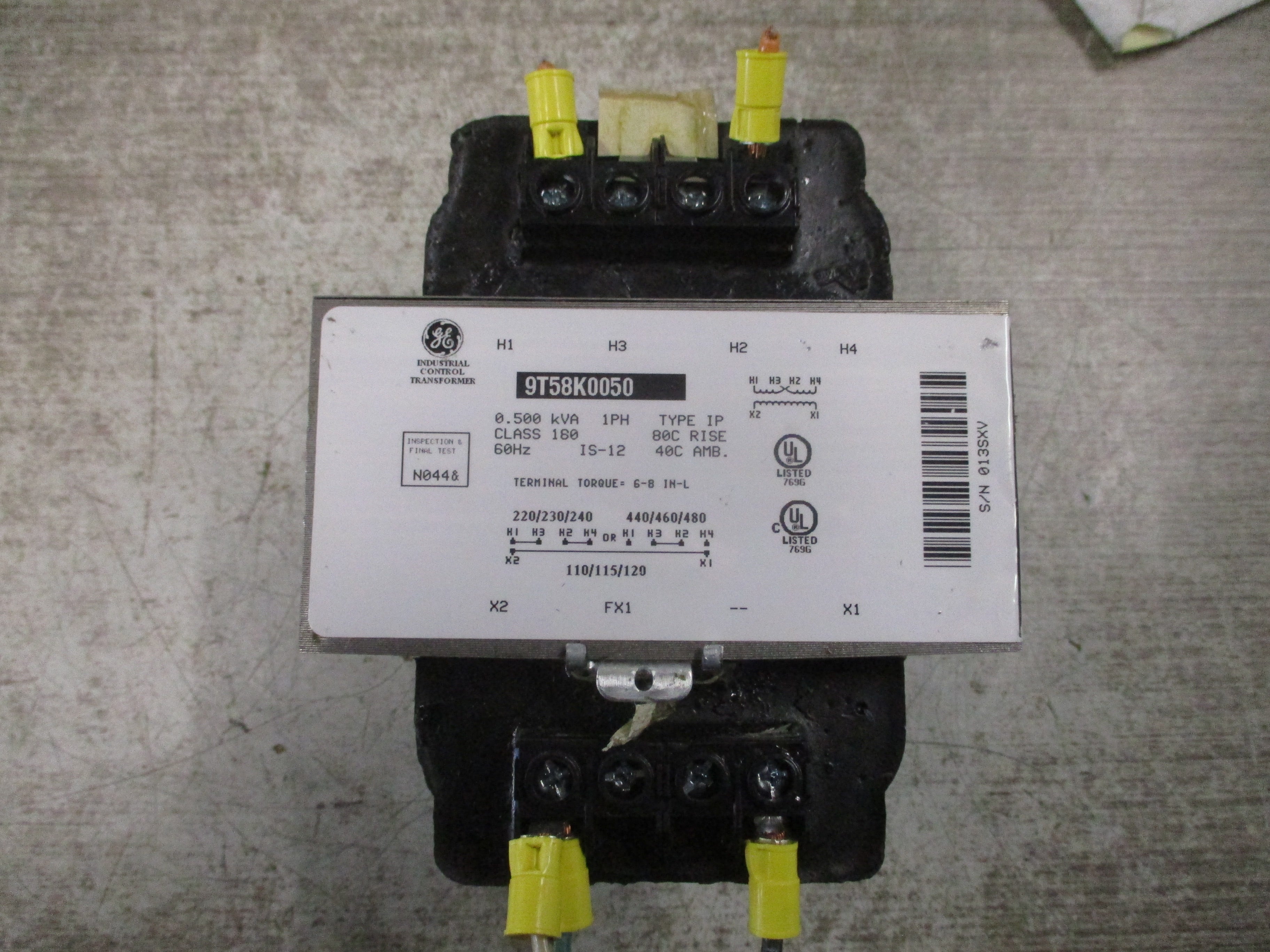 GE Control Transformer 9T58K0050 0.500KVA Pri: 240/480V Sec: 120V 1Ph 60Hz Used