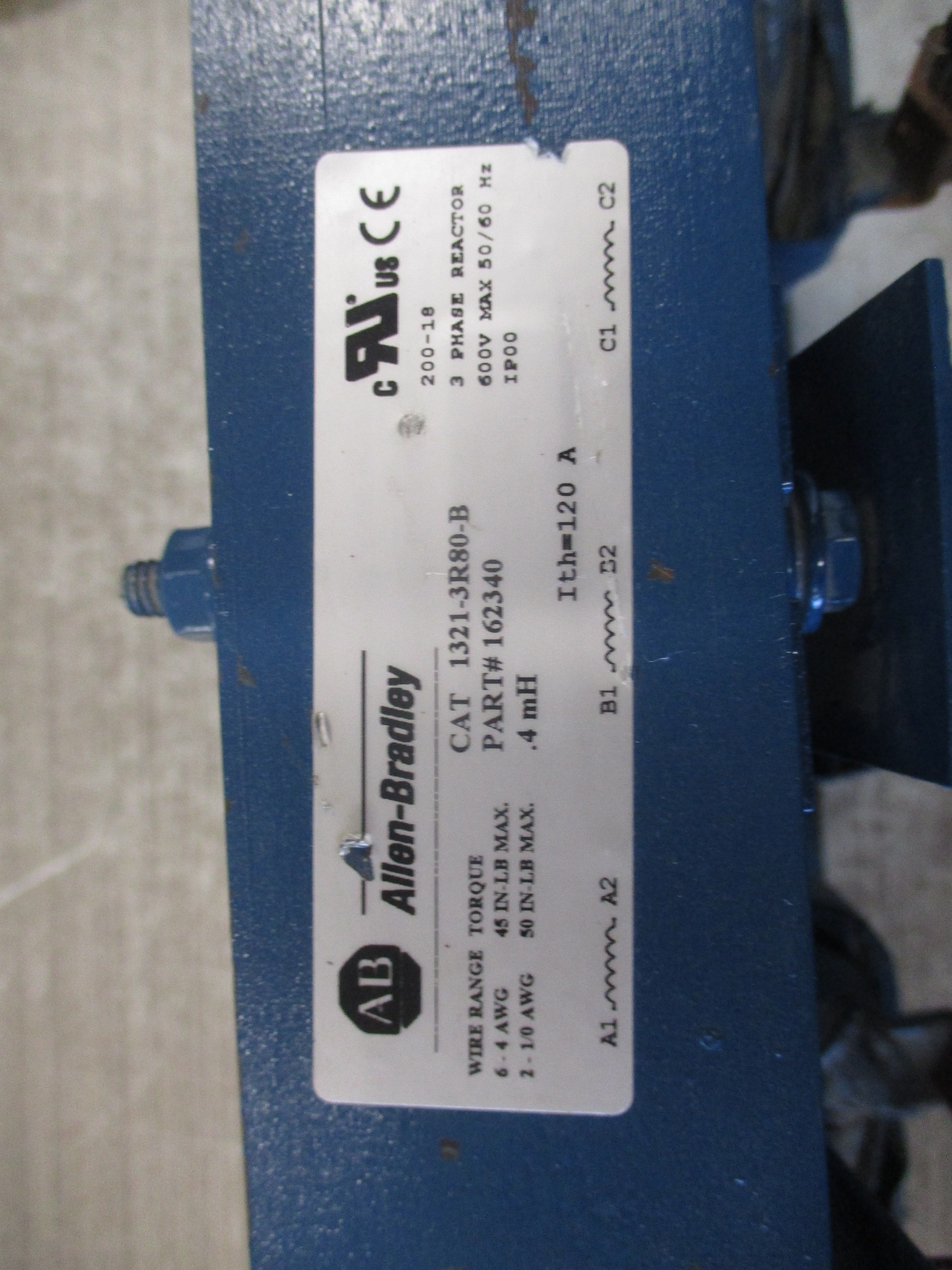 Allen-Bradley 3 Phase Line Reactor 1321-3R80-B 0.4mH 600V 50/60Hz
