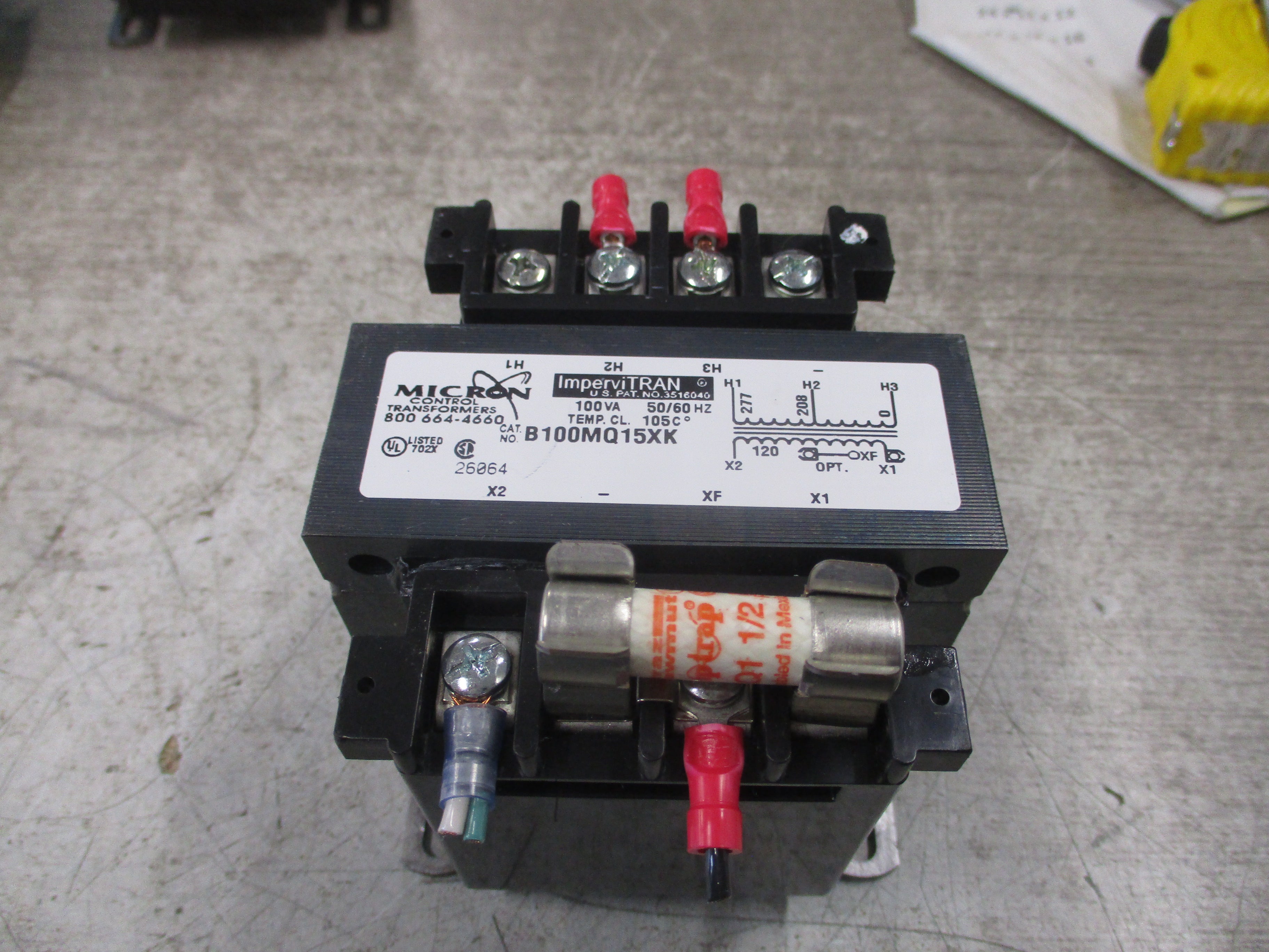 Micron ImperviTRAN Control Transformer B100MQ15XK 100VA Pri: 208/277V Sec: 120V