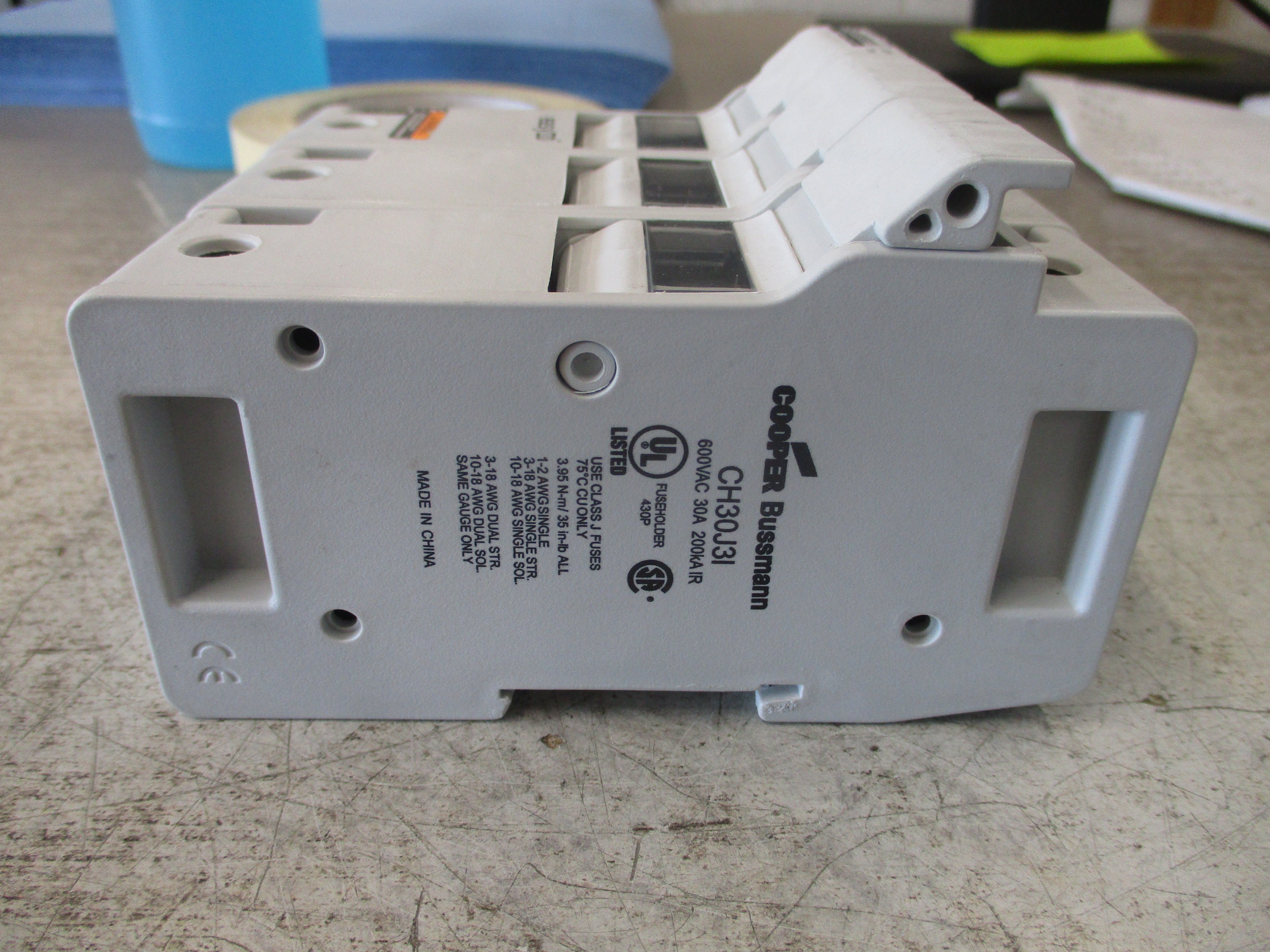 Cooper Bussmann Fuse Holder CH30J3I 30A 600V 3P Used