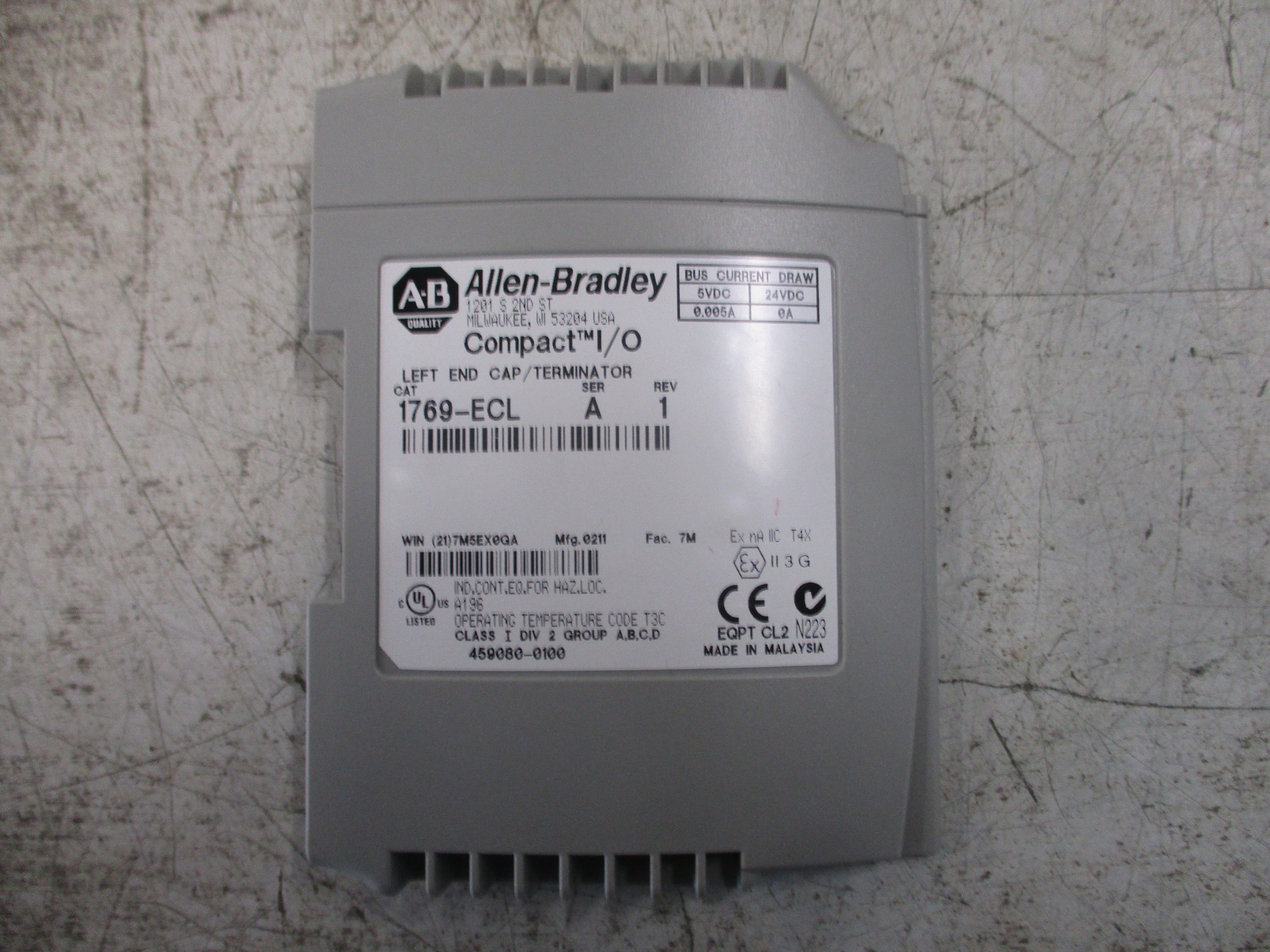 Allen-Bradley Compact I/O Left End Cap/Terminator 1769-ECL Ser. A Rev. 1 Used