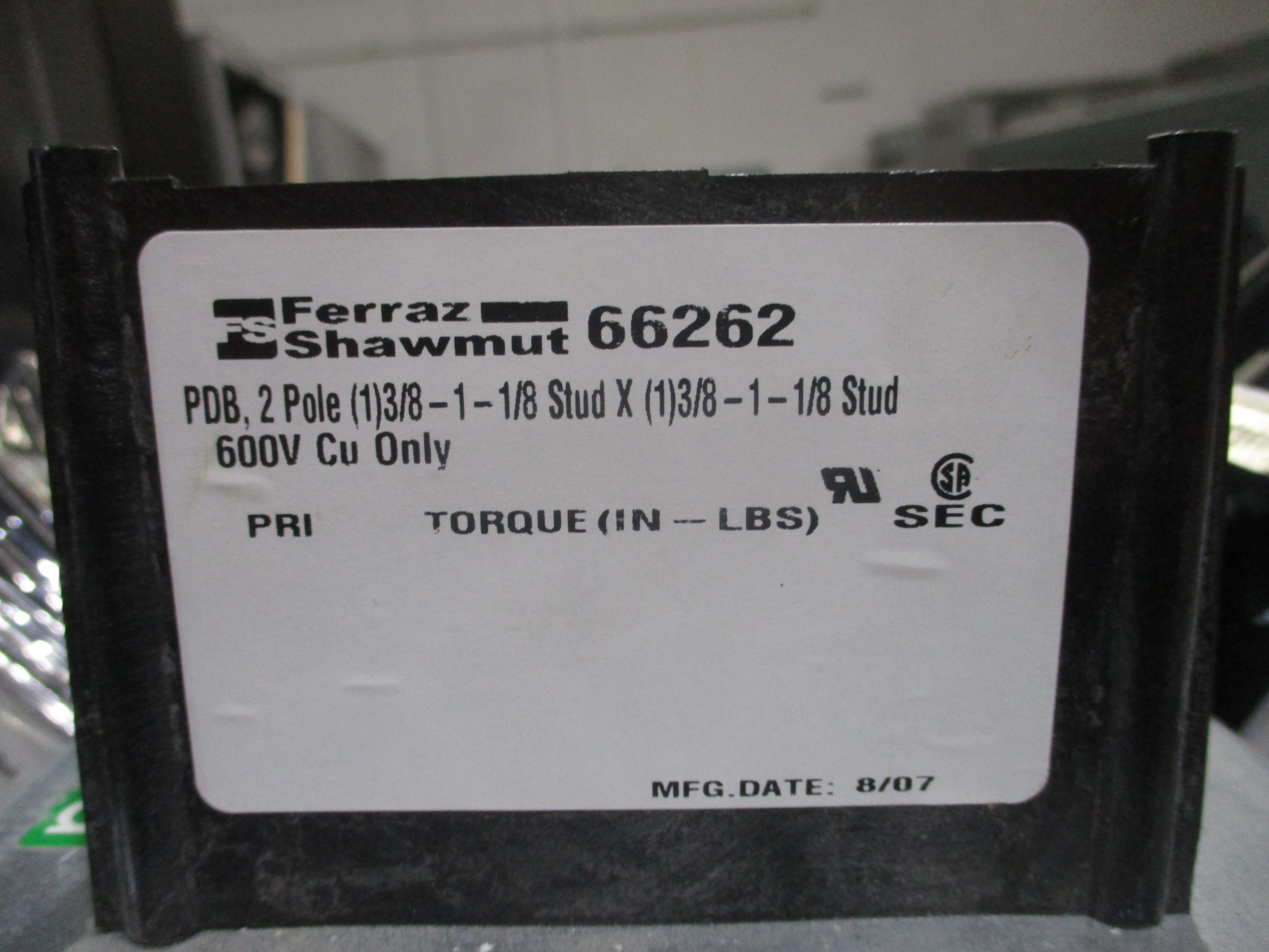 Ferraz Shawmut Power Distribution Block Assembly 66262/66263 10-Pole 600V