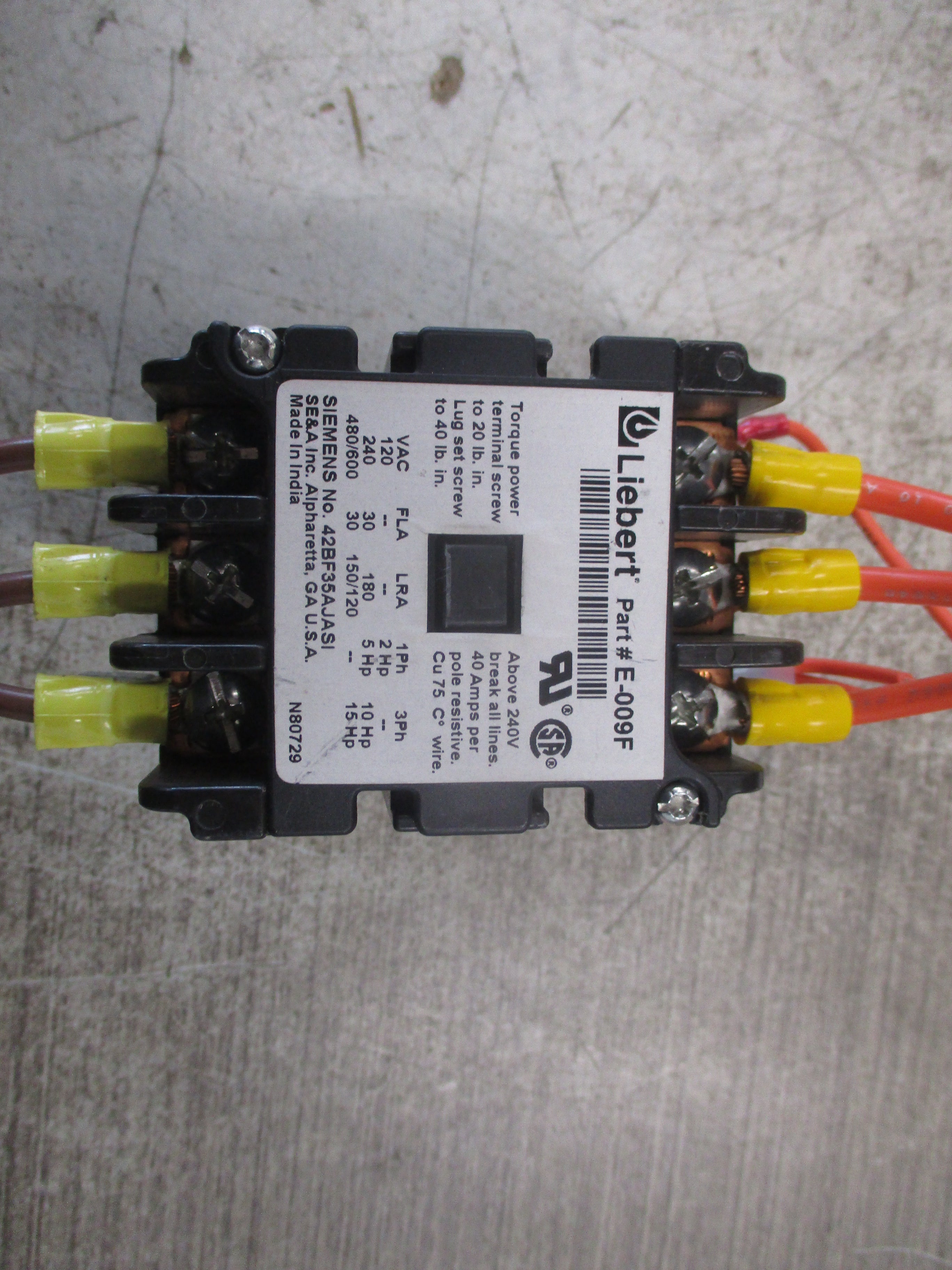 Liebert Contactor E-009F 24V Coil 30A 600V Used