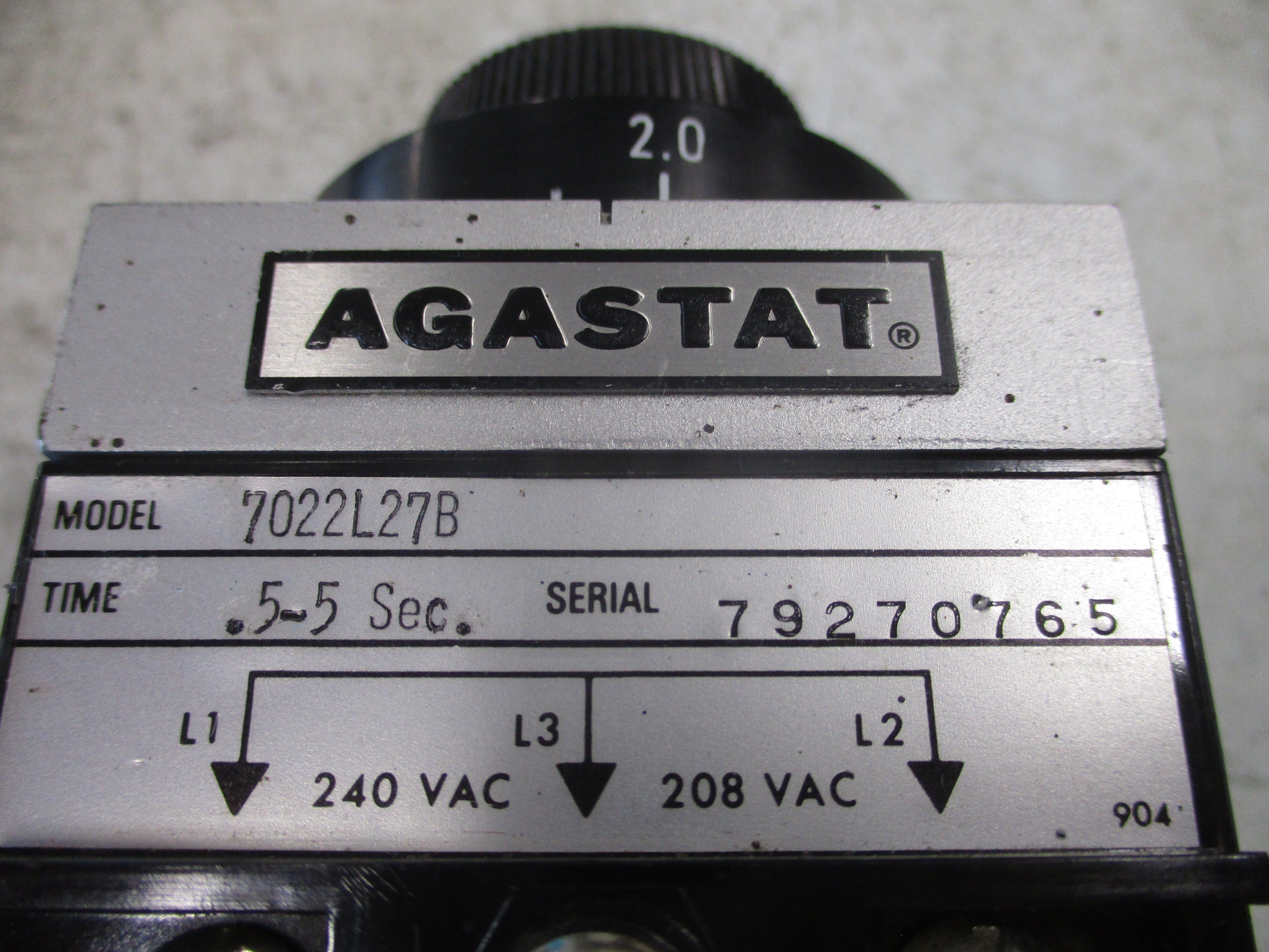 Agastat Timer 7022L27B Time: 0.5-5 Sec. Used