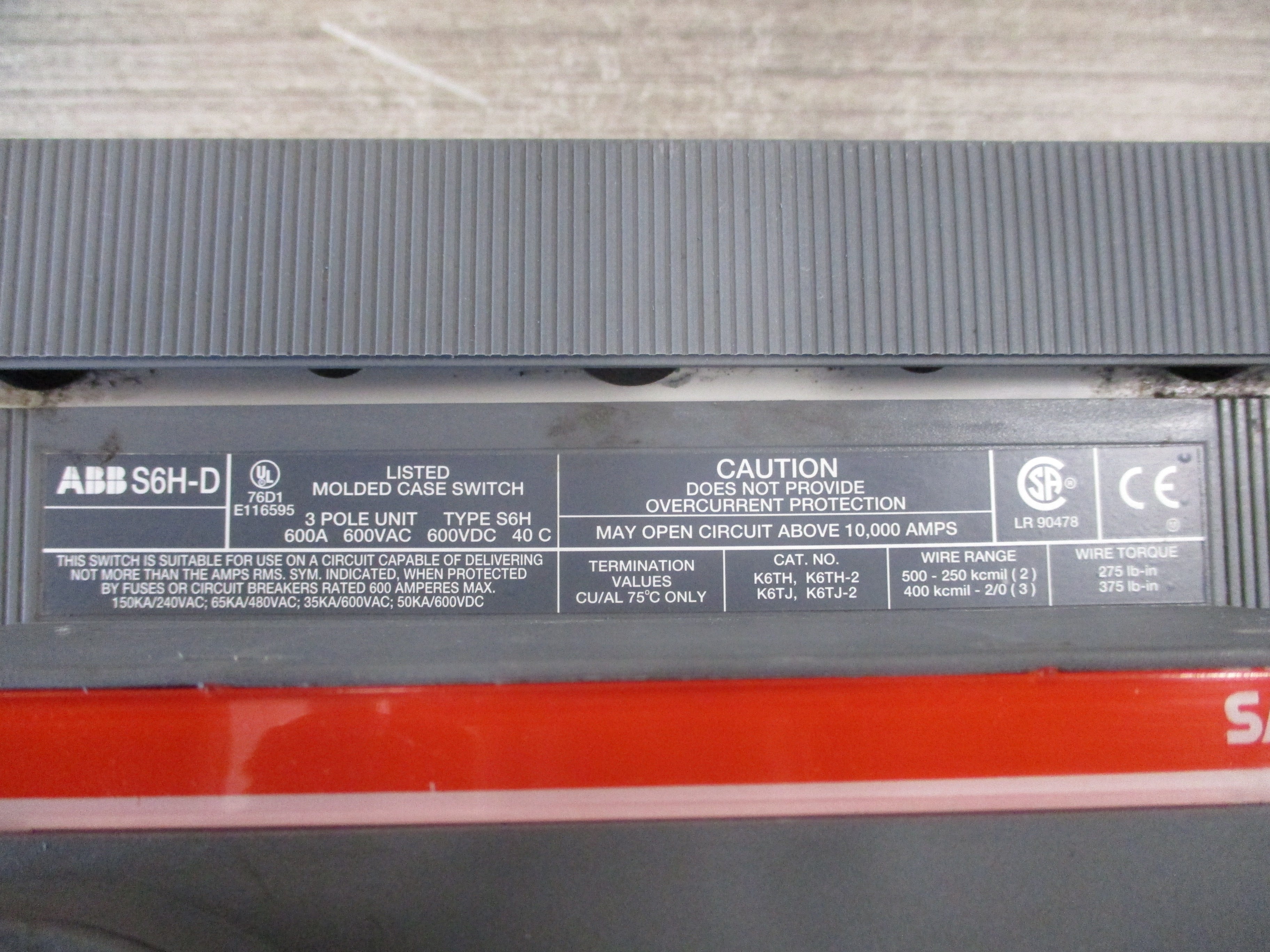 ABB SACE S6 Breaker Disconnect S6H-D 600 600A 600V 3P *No Handle* Used