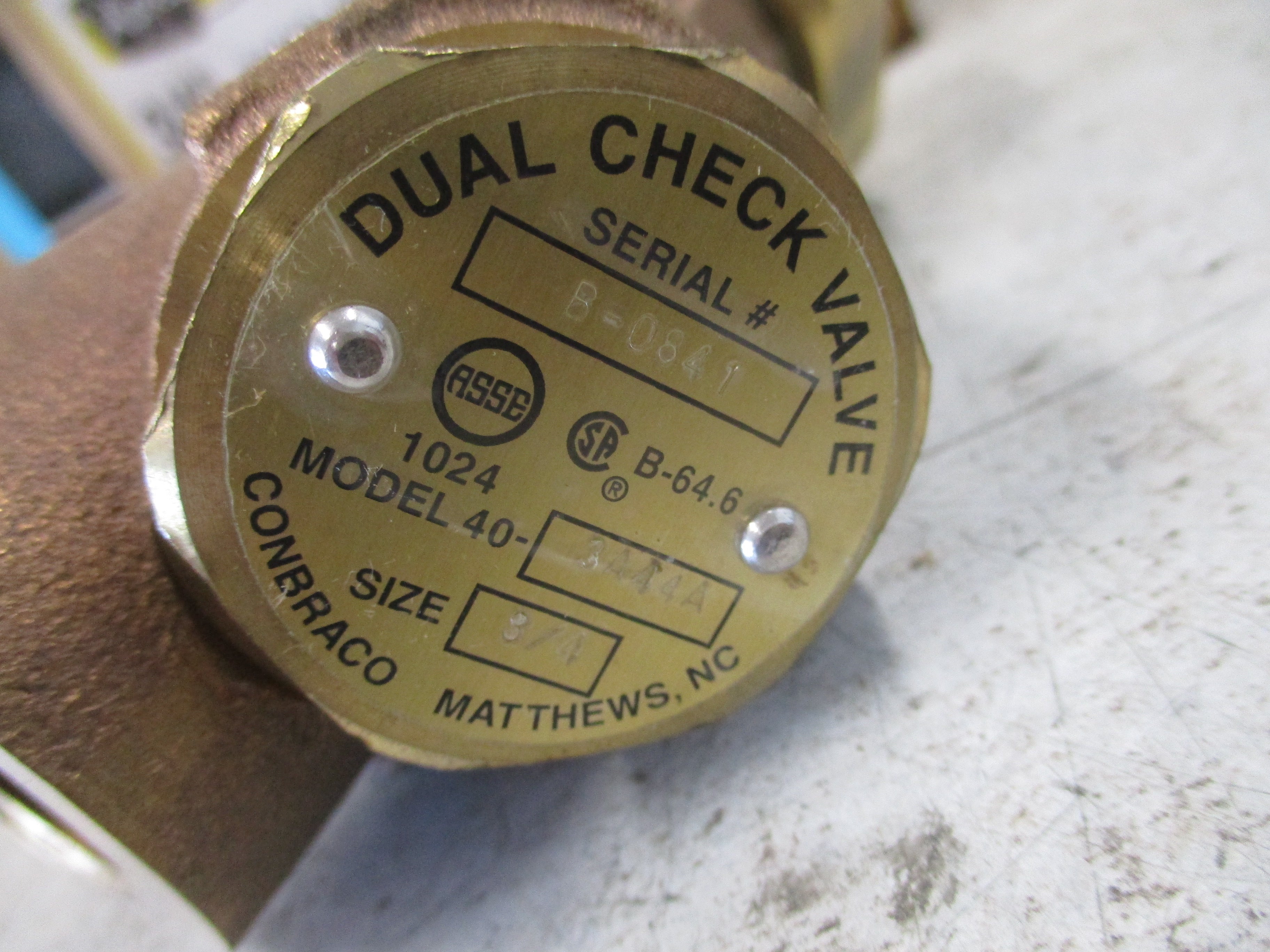 Apollo Backflow Preventer Dual Check Valve DUC40-FF34 3/4" New Surplus