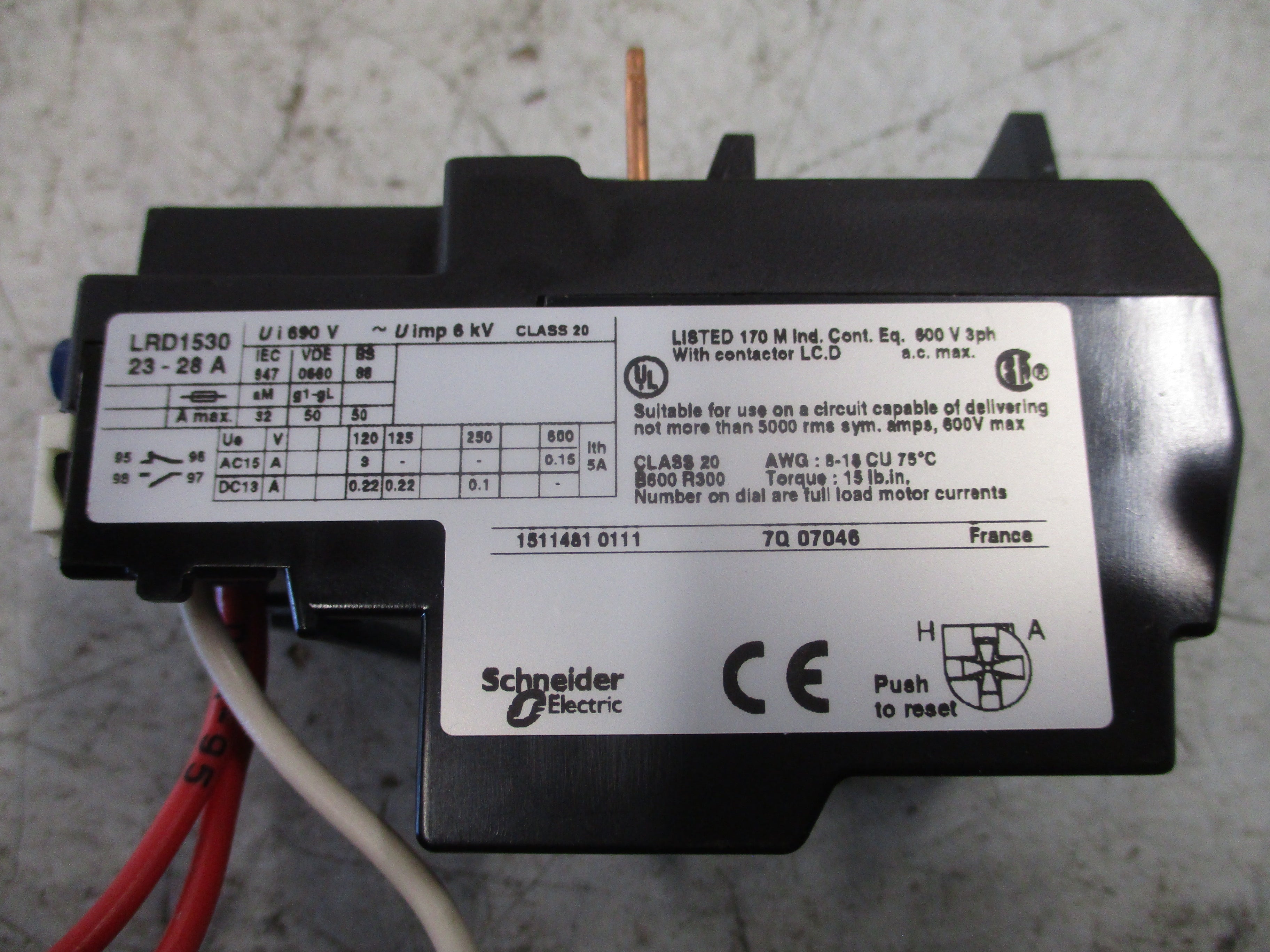 Schneider electric Solid State Overload LRD1530 Trip: 23-28A Used