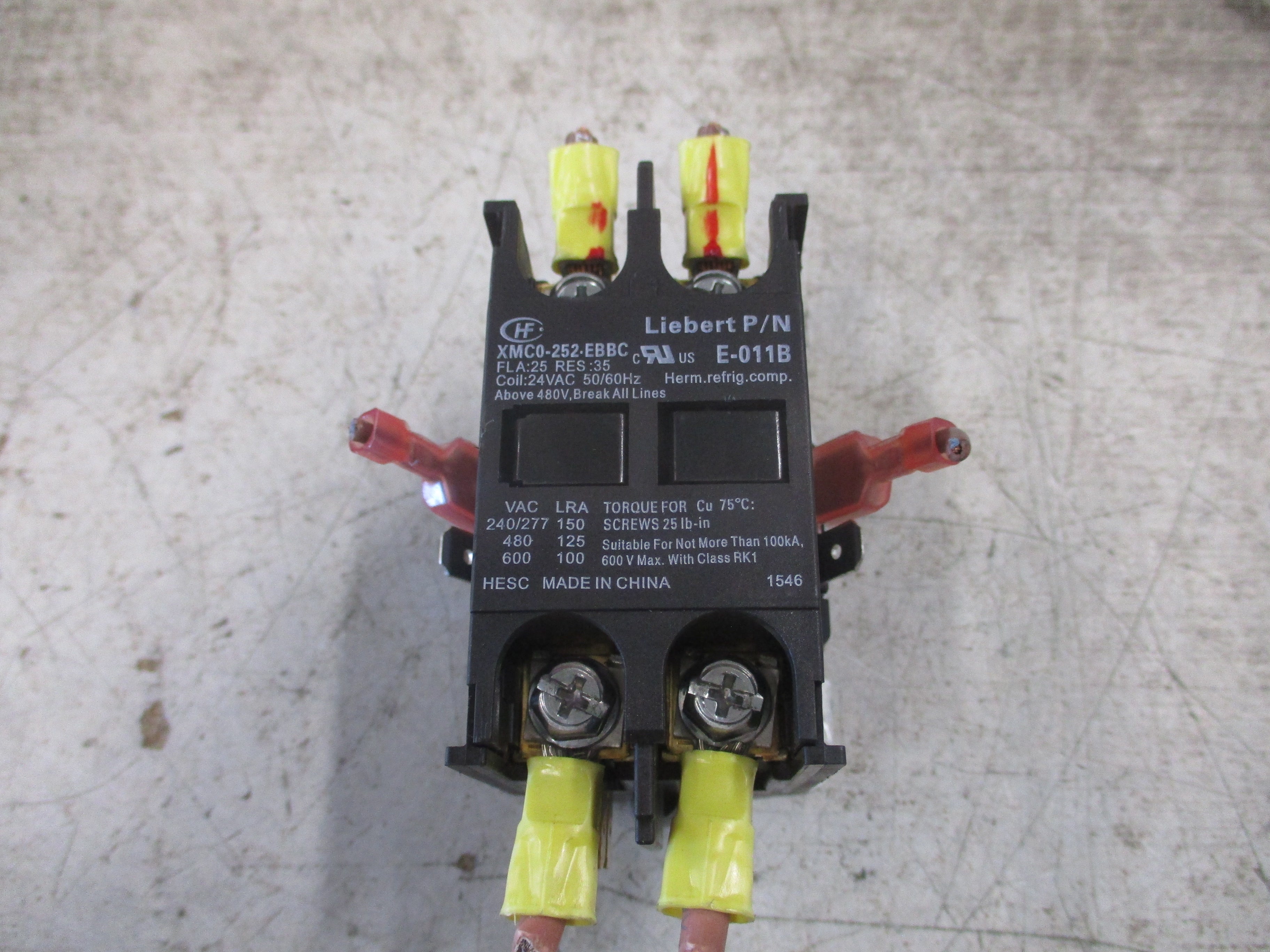Liebert Contactor E-011B 24V Coil 25A 600V Used