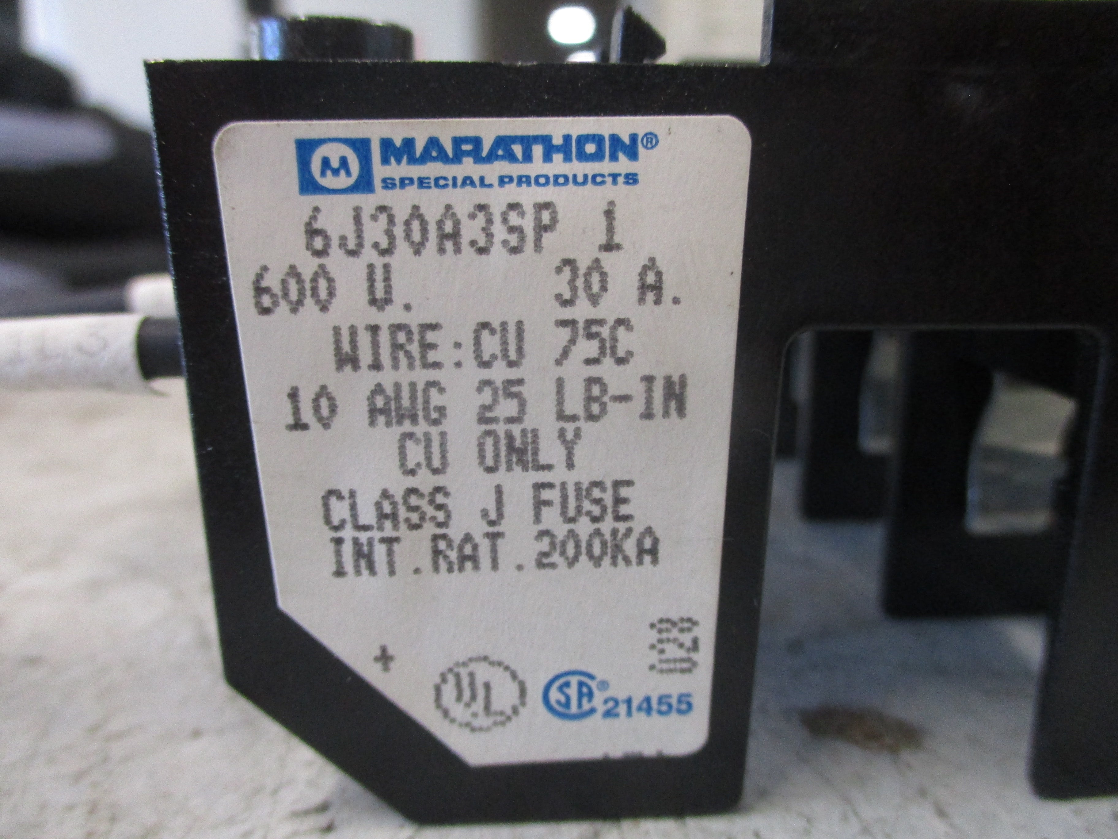 Marathon Fuse Holder 6J30A3SP 1 30A 600V 3P Used