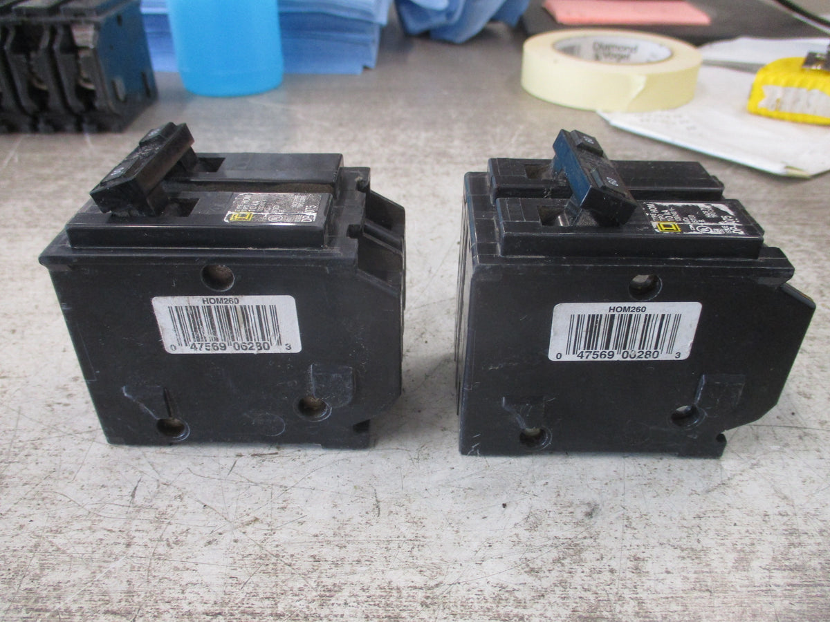 Square D Clip-On Circuit Breaker HOM260 60A 100/240V 2P *Lot of 2* Used