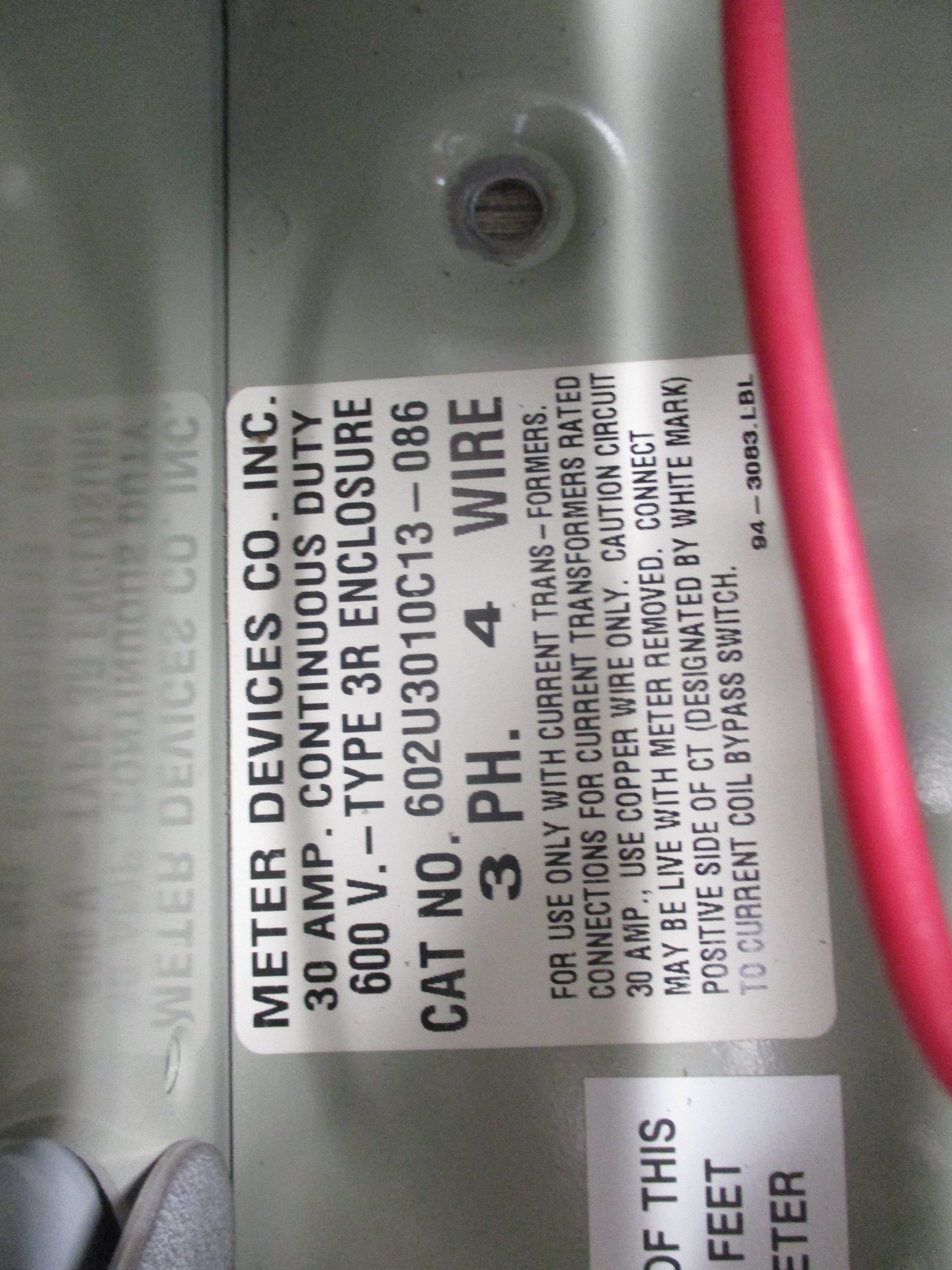 Meter Device Co. 3R Meter Socket 602U3010C13-086 30A 600V 3Ph 4W *Dented Cover*