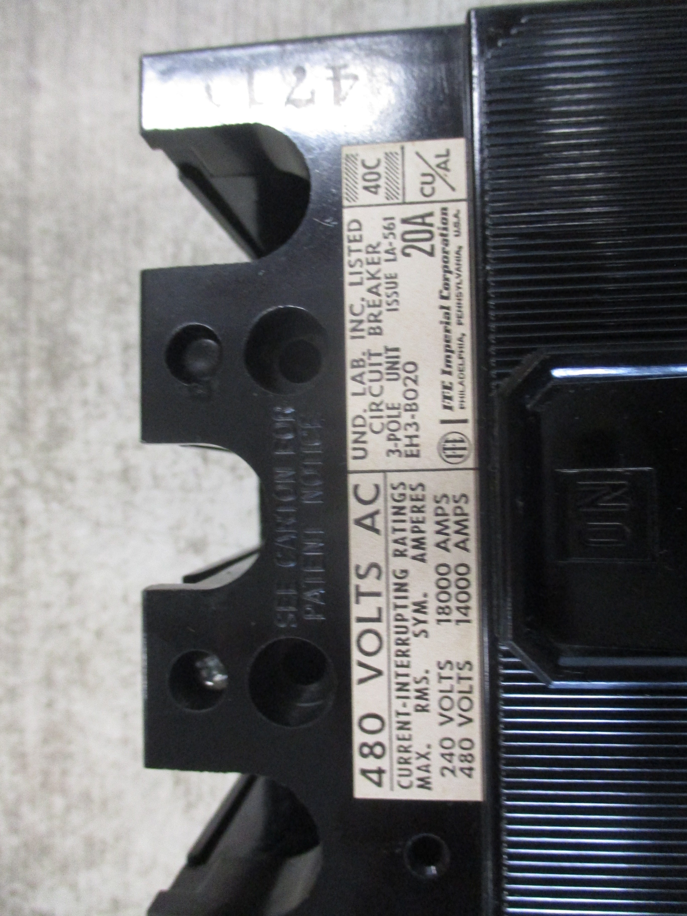 ITE Circuit Breaker EH3-B020 20A 480V 3P New Surplus