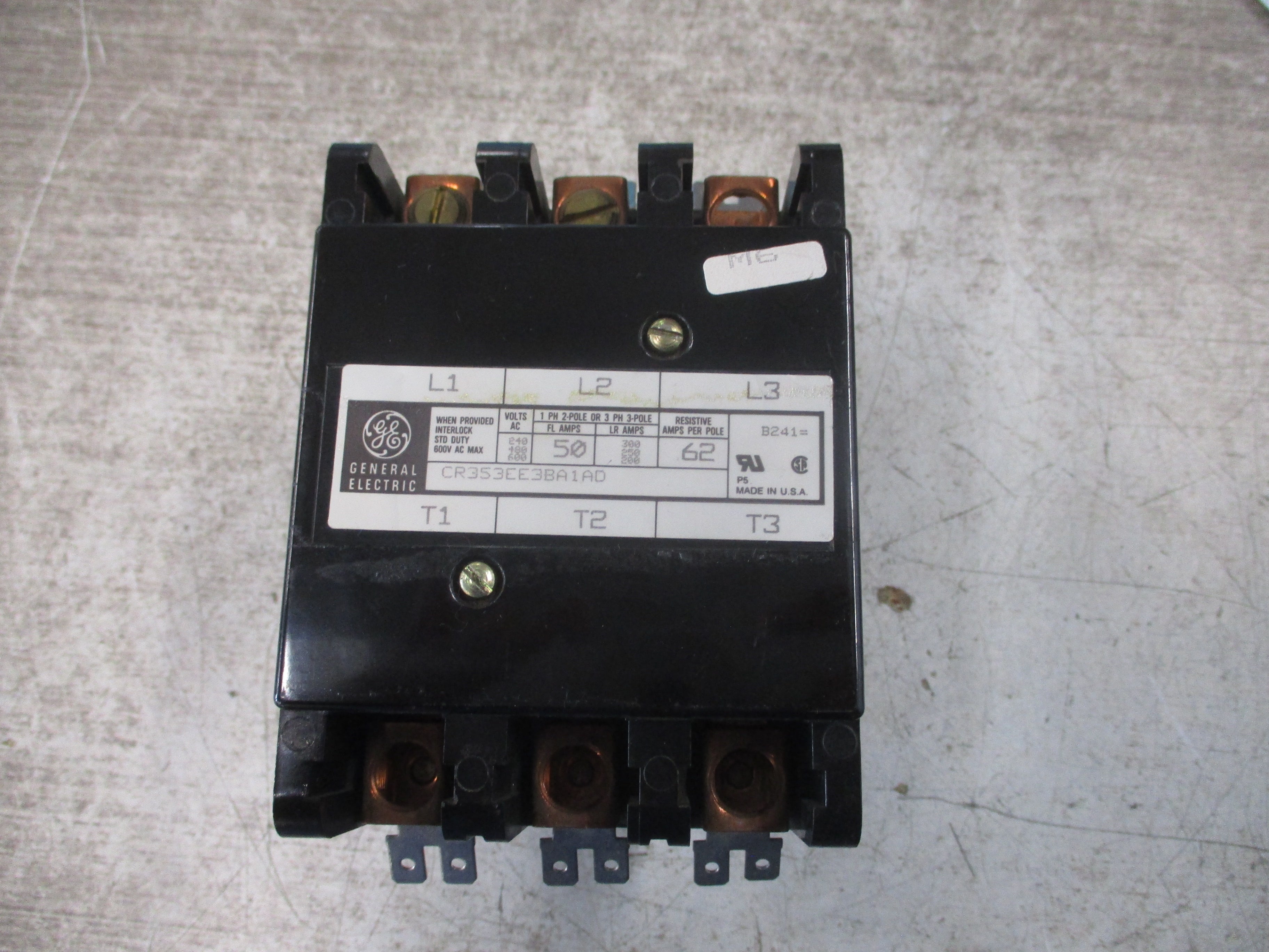 GE Contactor CR353EE3BA1AD 115-120V Coil 50A 600V 3P *Missing (4) Lugs* Used