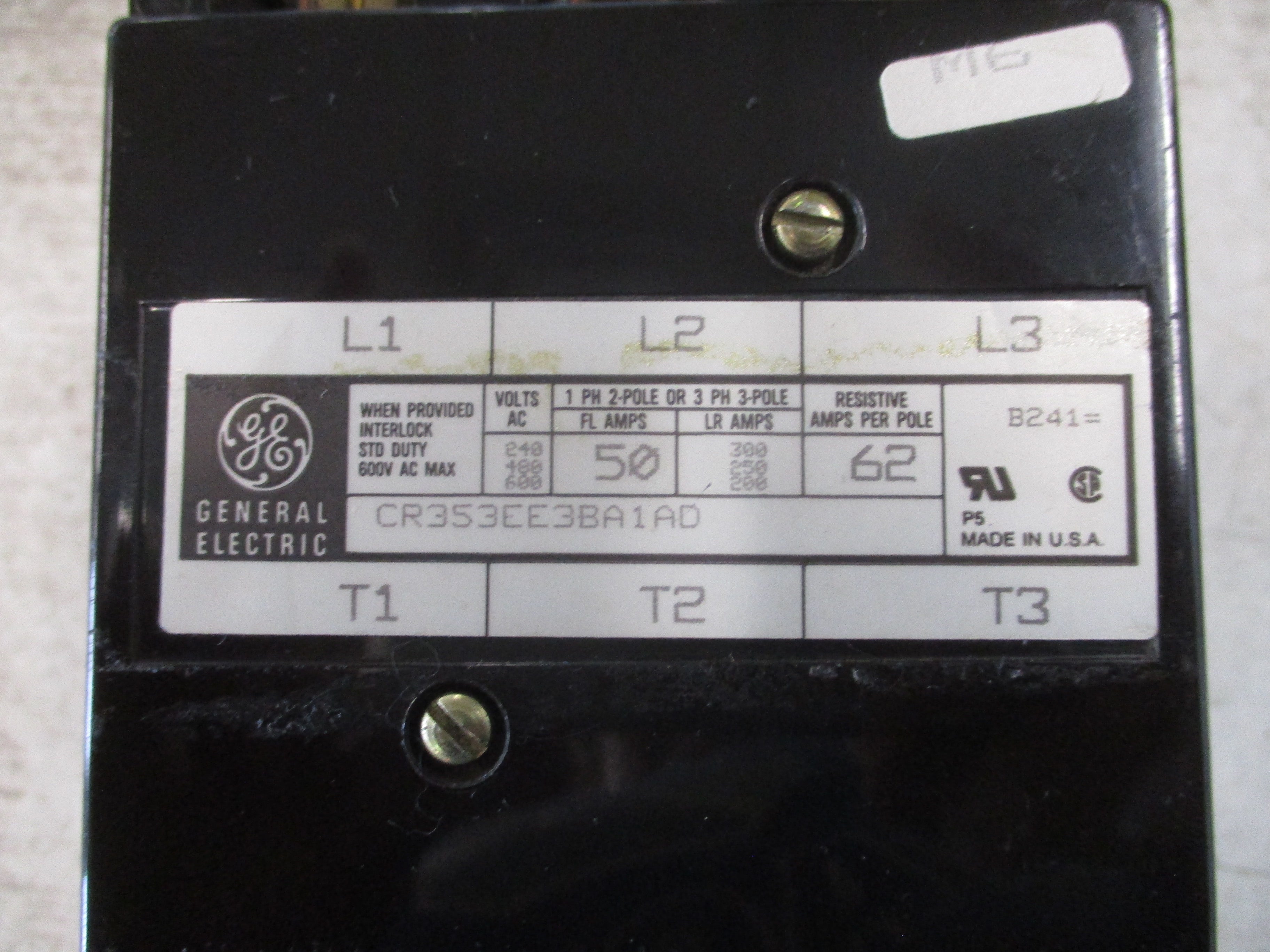 GE Contactor CR353EE3BA1AD 115-120V Coil 50A 600V 3P *Missing (4) Lugs* Used