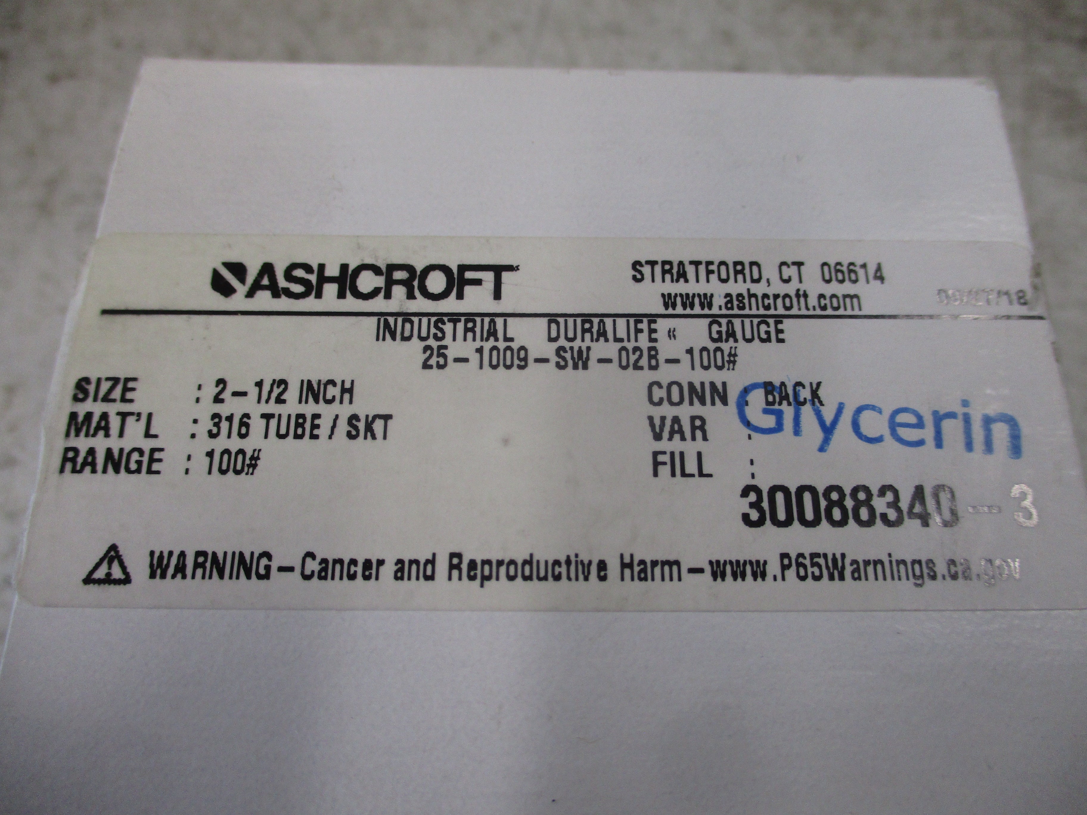 Ashcroft Industrial Duralife Pressure Gauge 25-1009-SW-02B-100# Range: 0-100PSI
